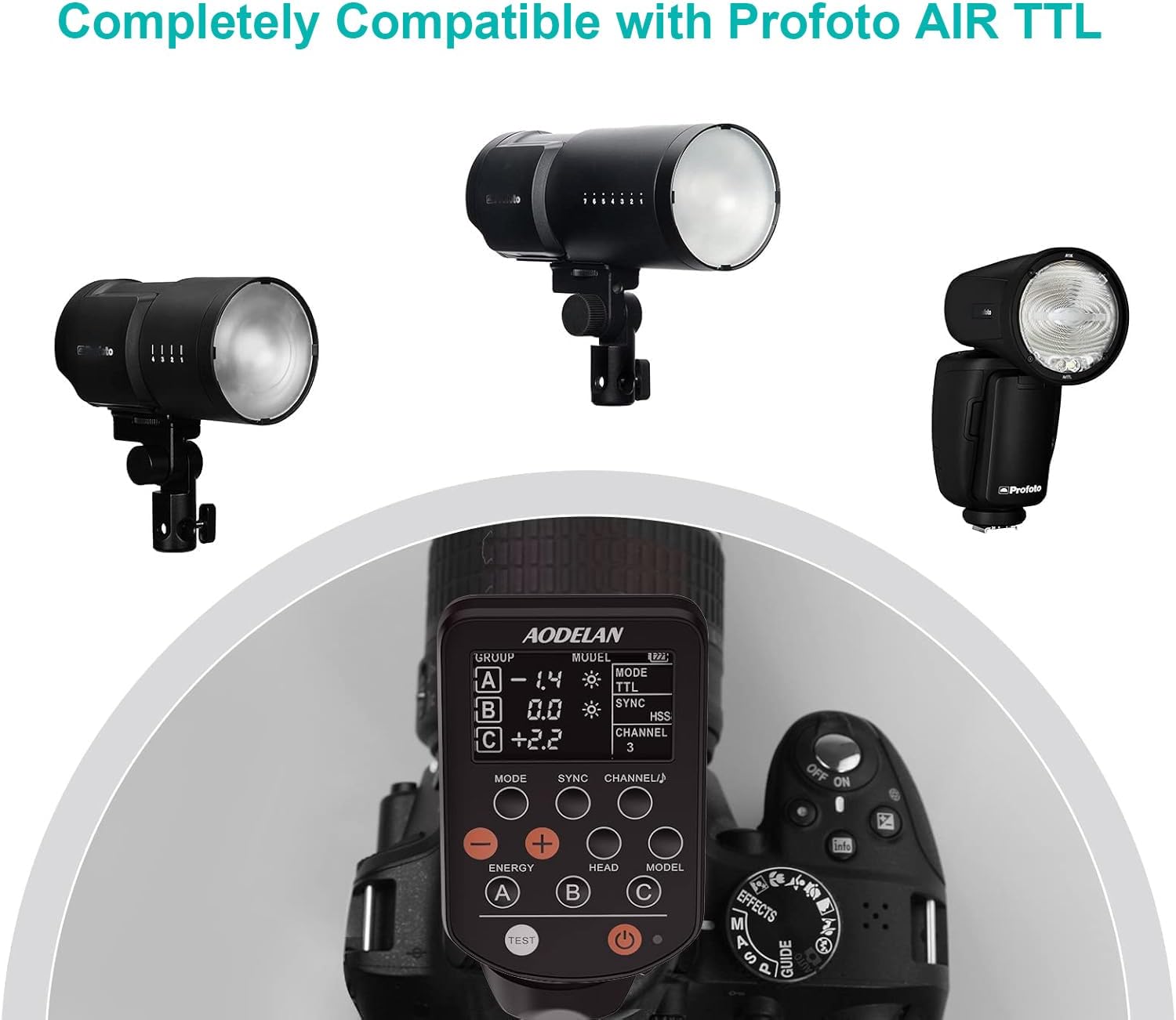 Detalle 2 de AODELAN E4 kabelloser TTL-Blitzauslöser für Canon – 8 digitale Kanäle, HSS bis 1/8.000 s, Air-Remote TTL-C Ersatz