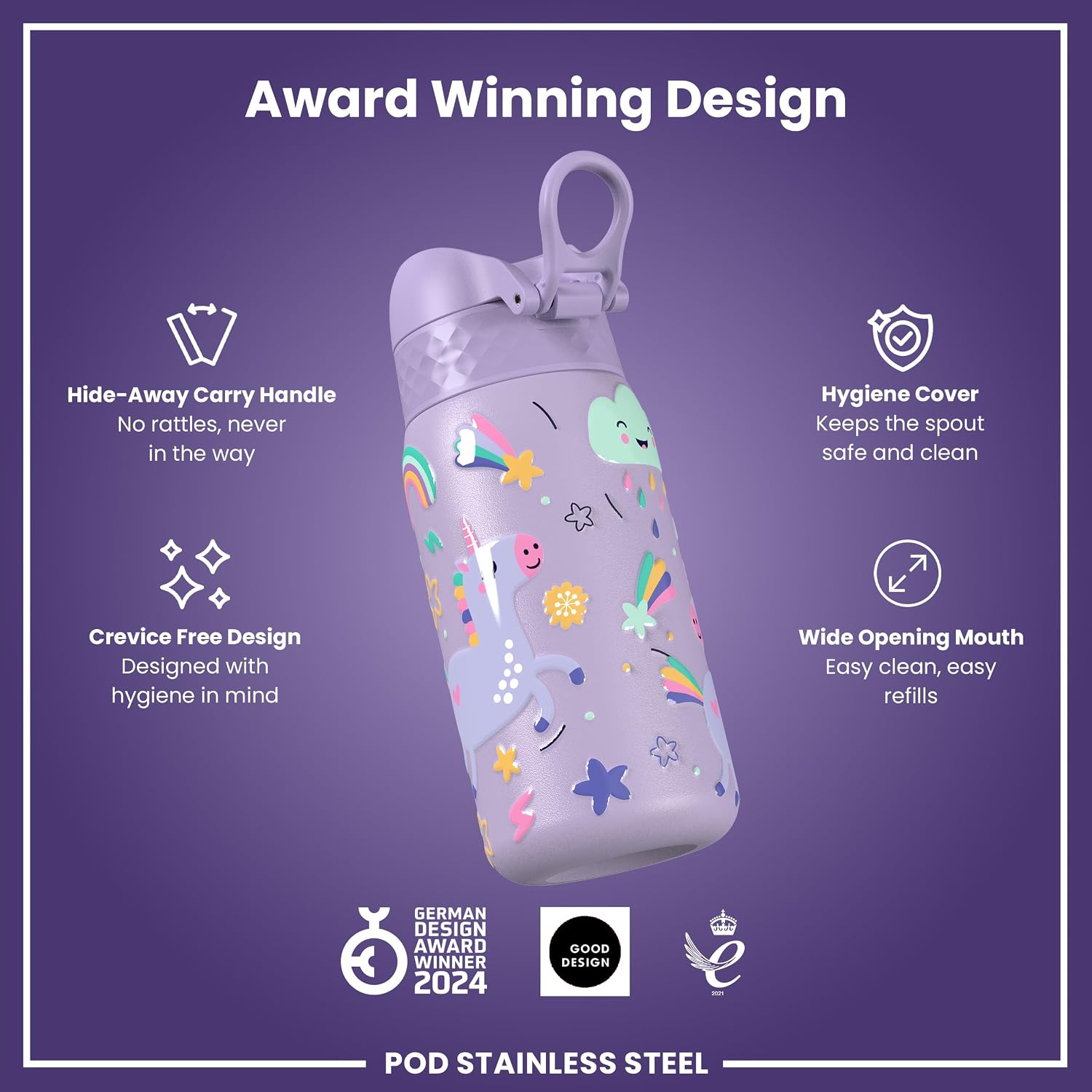 Thumbnail 5 de Ion8 Small Water Bottle (Unicorns) – Leak-Proof, Easy-Open, Dishwasher-Safe