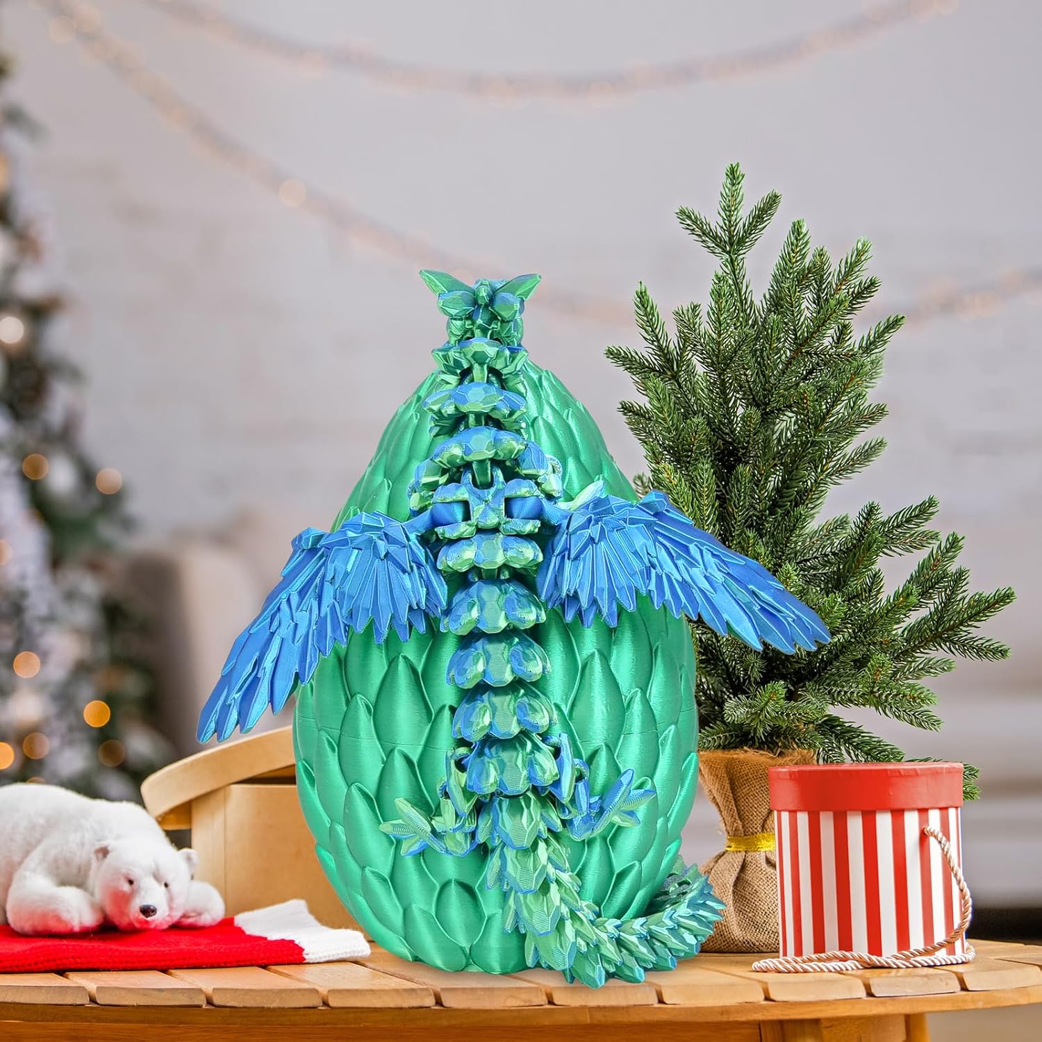 Thumbnail 5 de Winged Dragon Inside Surprise Egg collectible toy (3D printed) – Christmas Green, Large