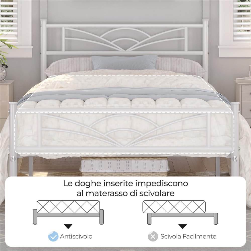 Detalle de Yaheetech Set di 2 Struttura Letto Singolo in Ferro con Spazio Aggiuntivo e Testiera a Nuvole, Bianco 90x190 cm