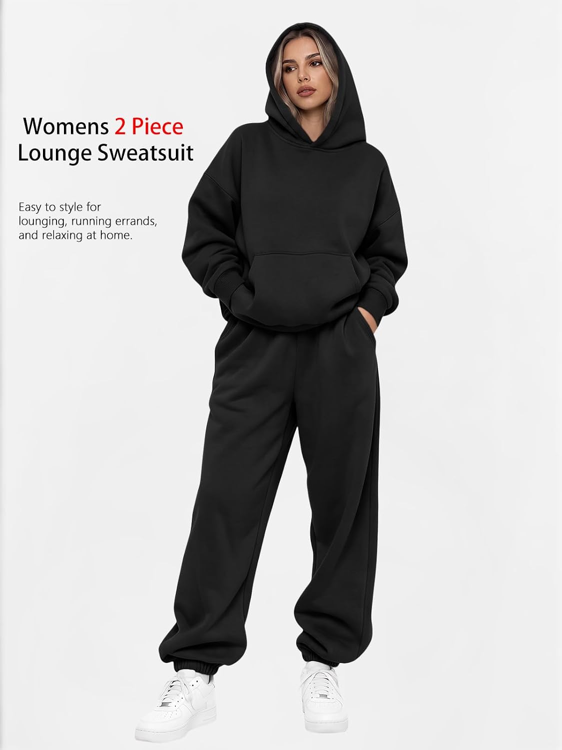 Detalle 2 de AUTOMET Women's 2-Piece Lounge Hoodie Sweatsuit Set (Plus Size)