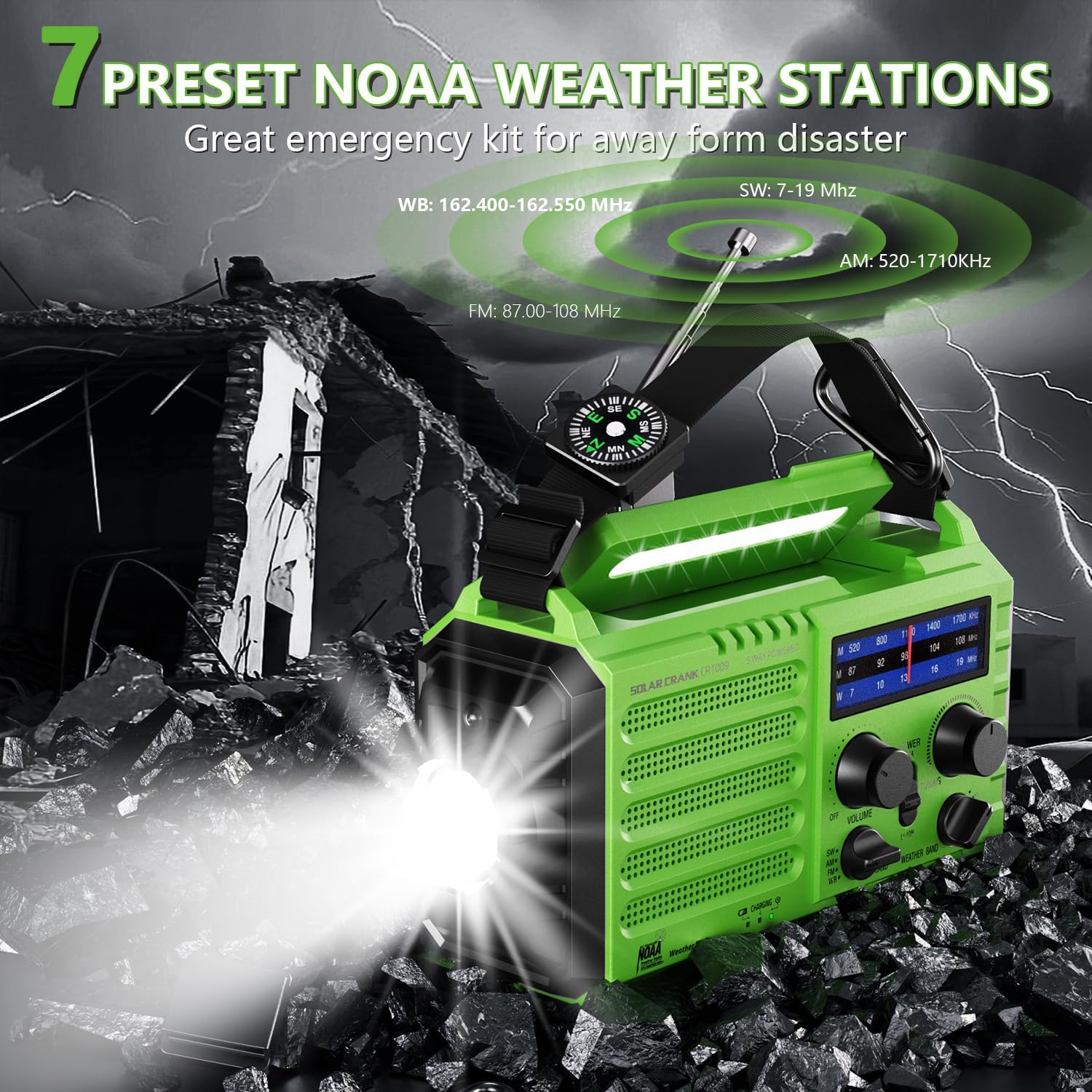Thumbnail 6 de PPLEE CR1009 Emergency Weather Radio with NOAA, 5-Way Power and LED Lights