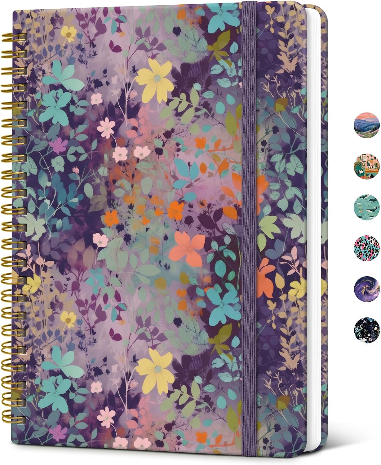 Detalle de Taja Hardcover Spiral Journal, 6" x 8", 140 College-Ruled Pages, Lavender Floral