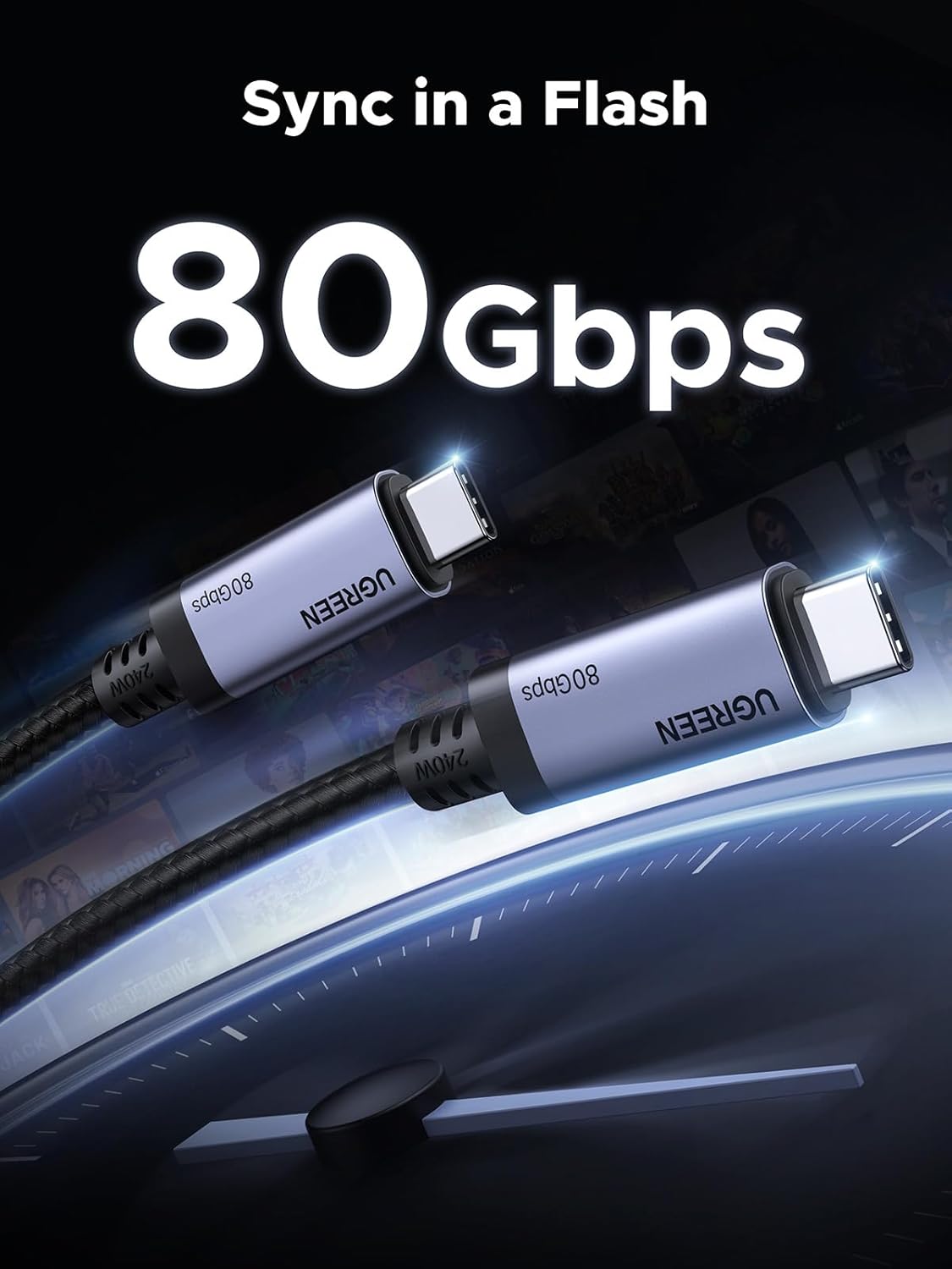 Thumbnail 1 de UGREEN 240W USB-C to USB-C Cable USB4 Gen4 80Gbps (Thunderbolt 5/4/3) — 3.3ft