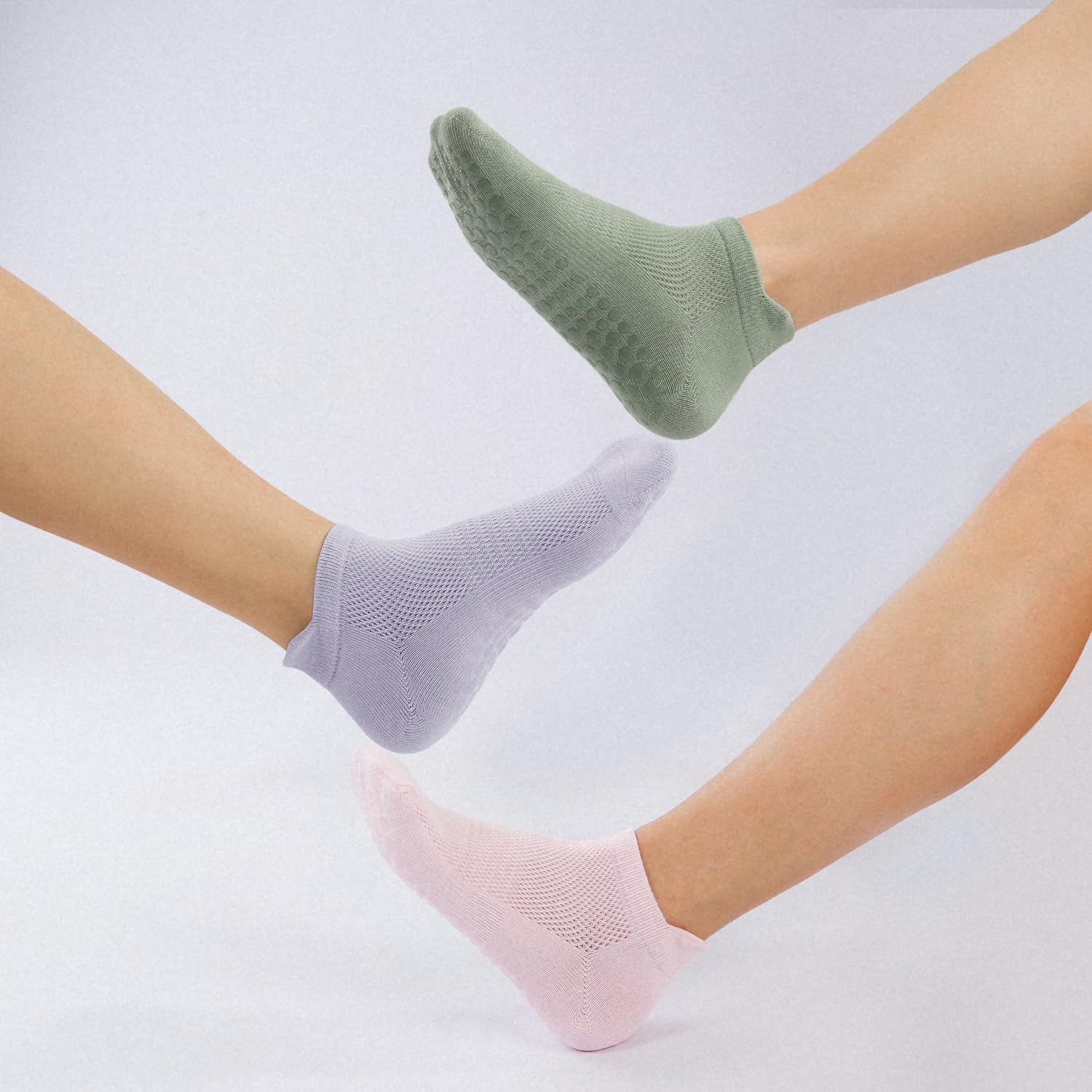 Detalle de BUDERMMY Pilates Socken Damen – 4 Paar rutschfeste Yoga-Socken aus Baumwolle