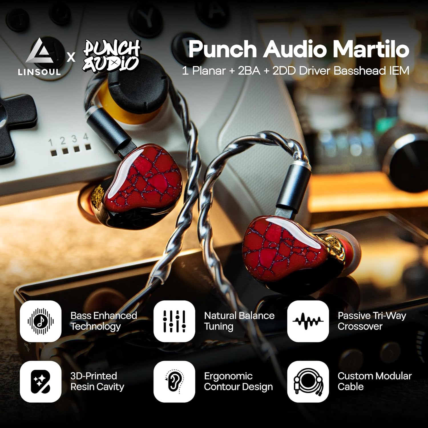 Detalle 2 de Linsoul Martilo Hybrid IEM 1 Planar+2BA+2DD