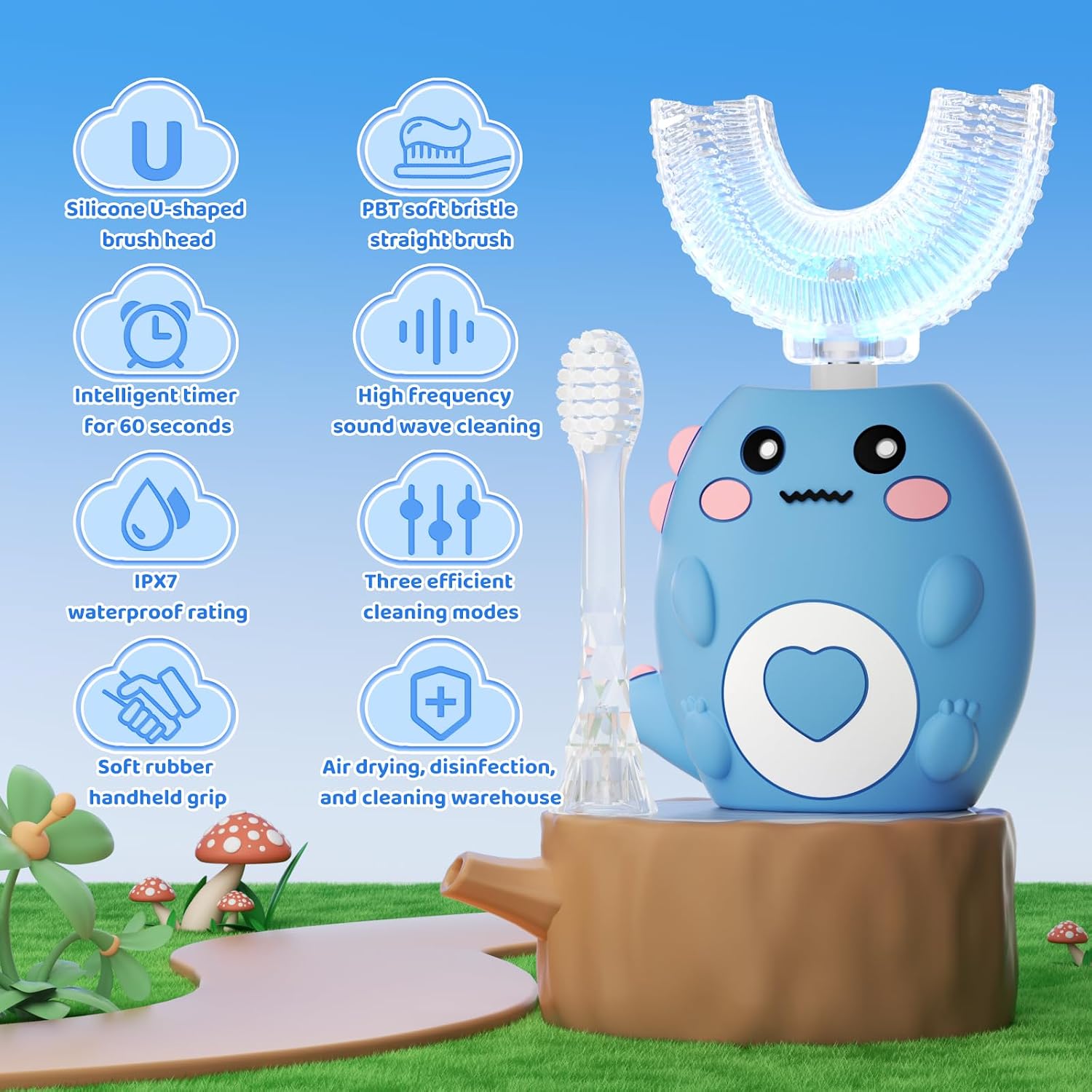 Detalle de Lwalaneng Kids U Shaped Electric Toothbrush with 3 Cleaning Modes and 4 Brush Heads