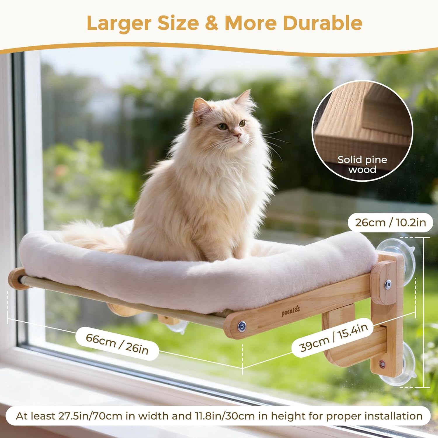 Thumbnail 2 de Hamac Chat Fenêtre Pliable Pecute – Observation des Oiseaux, XL 66×39×26 cm, blanc