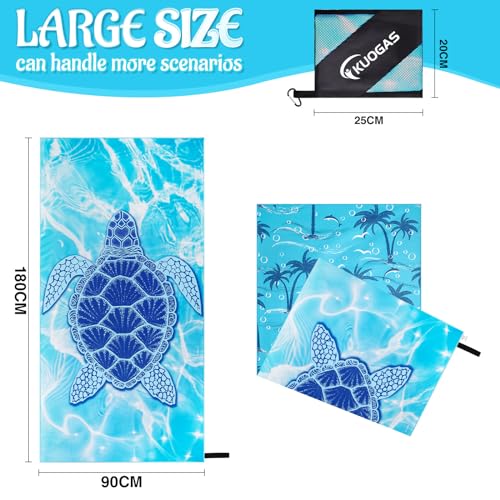 Detalle de KUOGAS Toalla Playa XXL 180×90 cm de Microfibra: secado rápido, sin arena y práctica para la playa