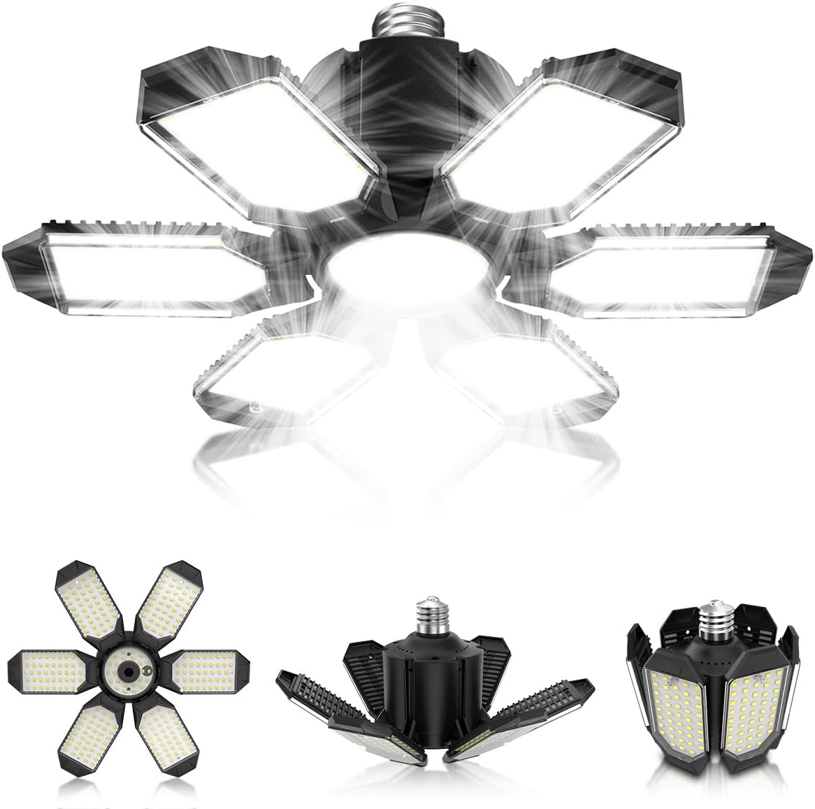 Detalle de POLARPRA Garage Light Bulbs, 6 Adjustable LED Panels, 6500K, 4-Pack