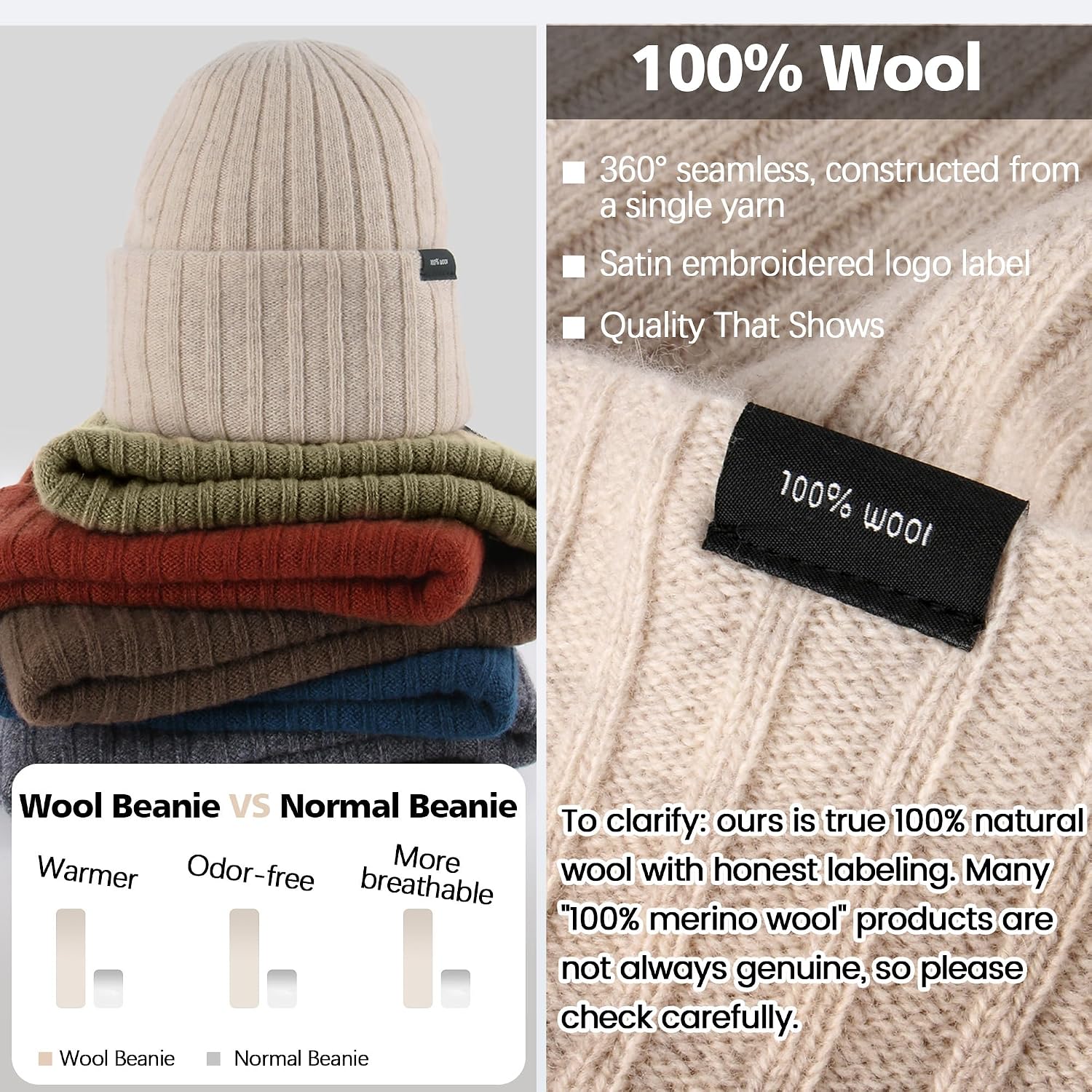 Thumbnail 2 de Ababalaya 100% Wool Beanie — Warm Winter Hat 🧣
