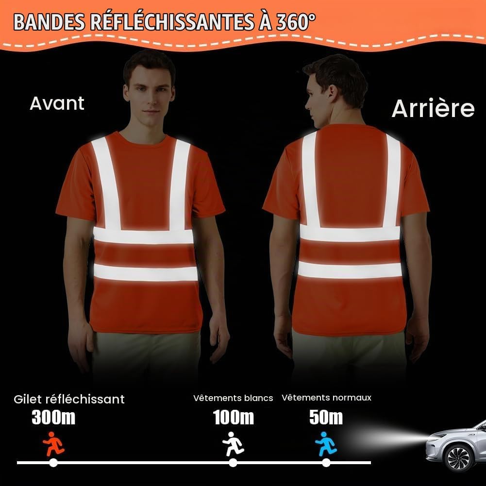 Detalle 1 de AUYAO T-shirt met hoge zichtbaarheid, reflecterende strepen en korte mouwen