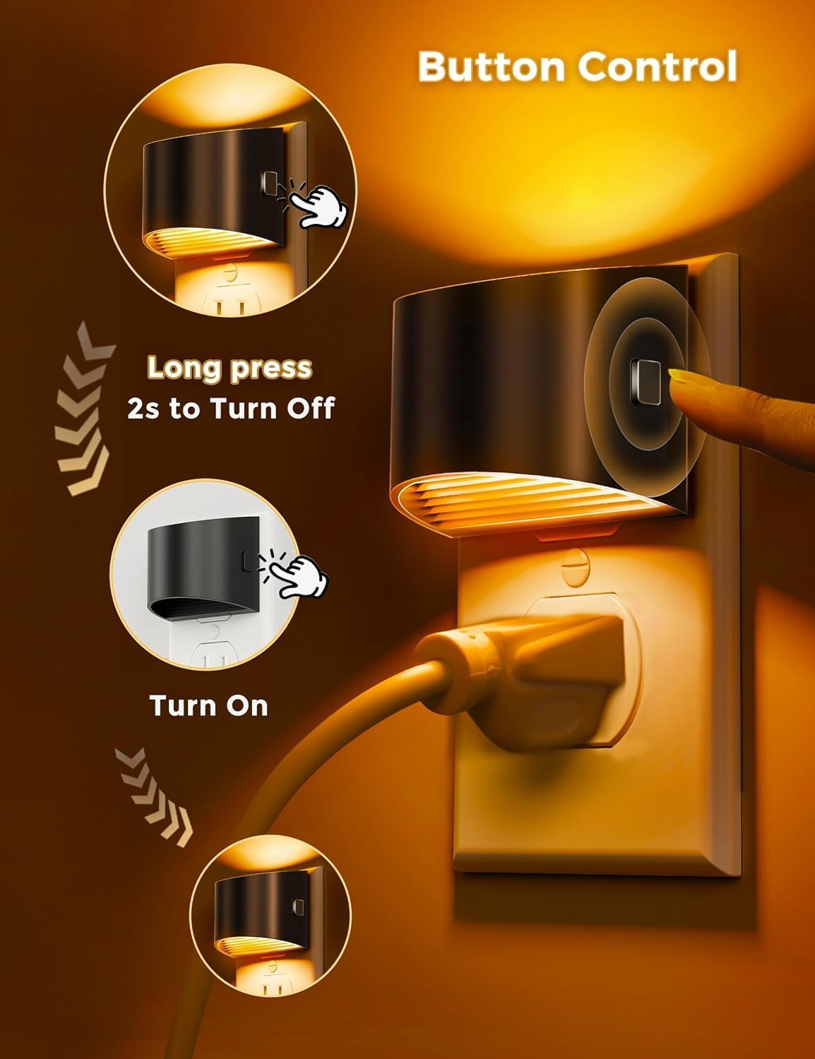 Detalle 2 de L LOHAS LED GY107 Plug-In Night Light, 3 Brightness Levels, Amber LED