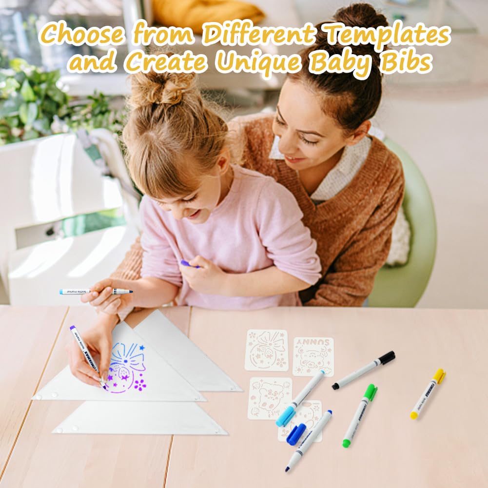Thumbnail 6 de Aolso Baby Lätzchen zum Bemalen (8er-Set) mit Textilstiften & Zeichenvorlagen – weiße Baumwoll-Lätzchen, 40 x 29 cm