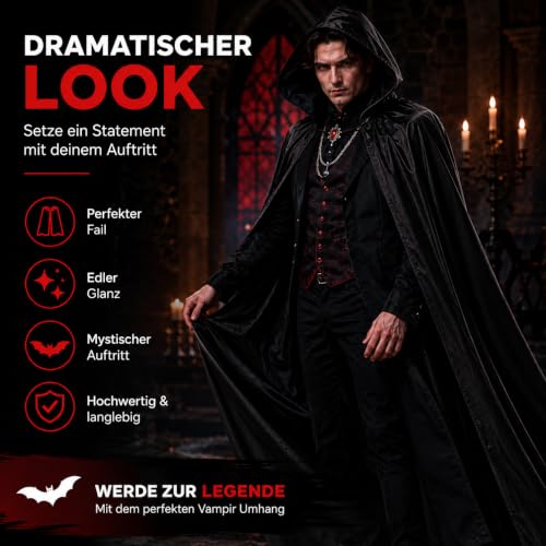 Detalle de FASCHINFEVER Vampirumhang mit Kapuze, schwarz, Einheitsgröße für Kinder und Erwachsene