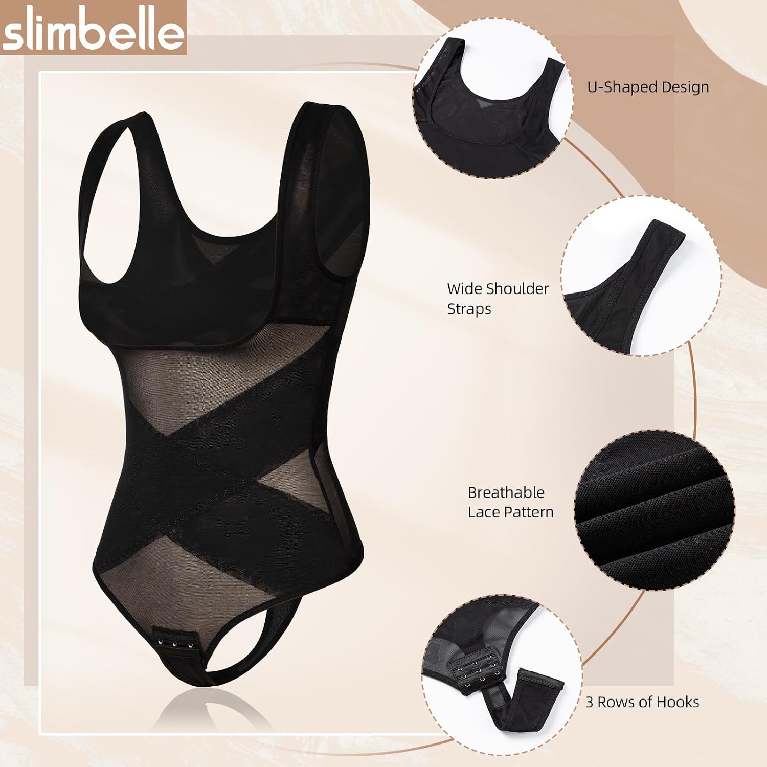 Detalle 1 de SLIMBELLE formande body för dam med magkontroll och stringdesign