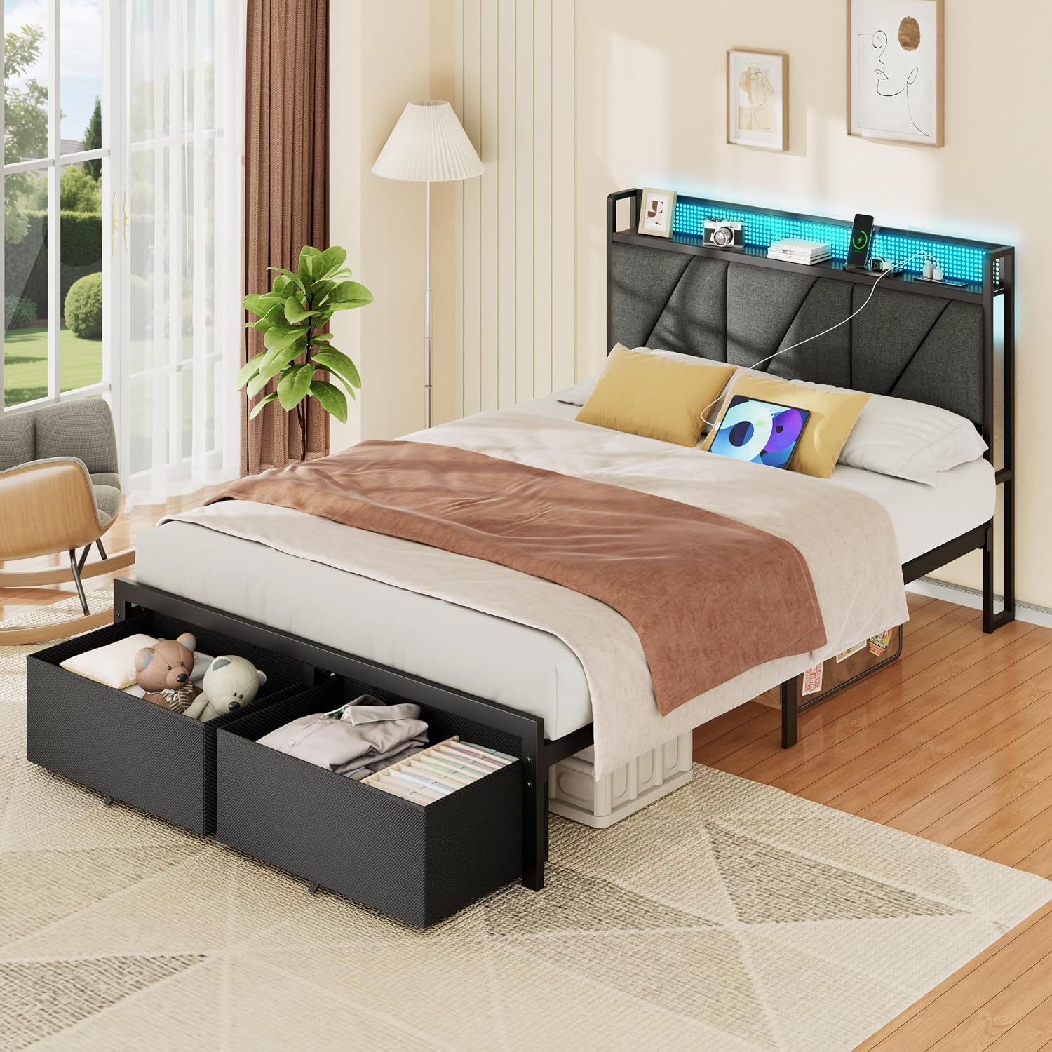 Detalle 2 de Furnulem Full Bed Frame with Upholstered Headboard