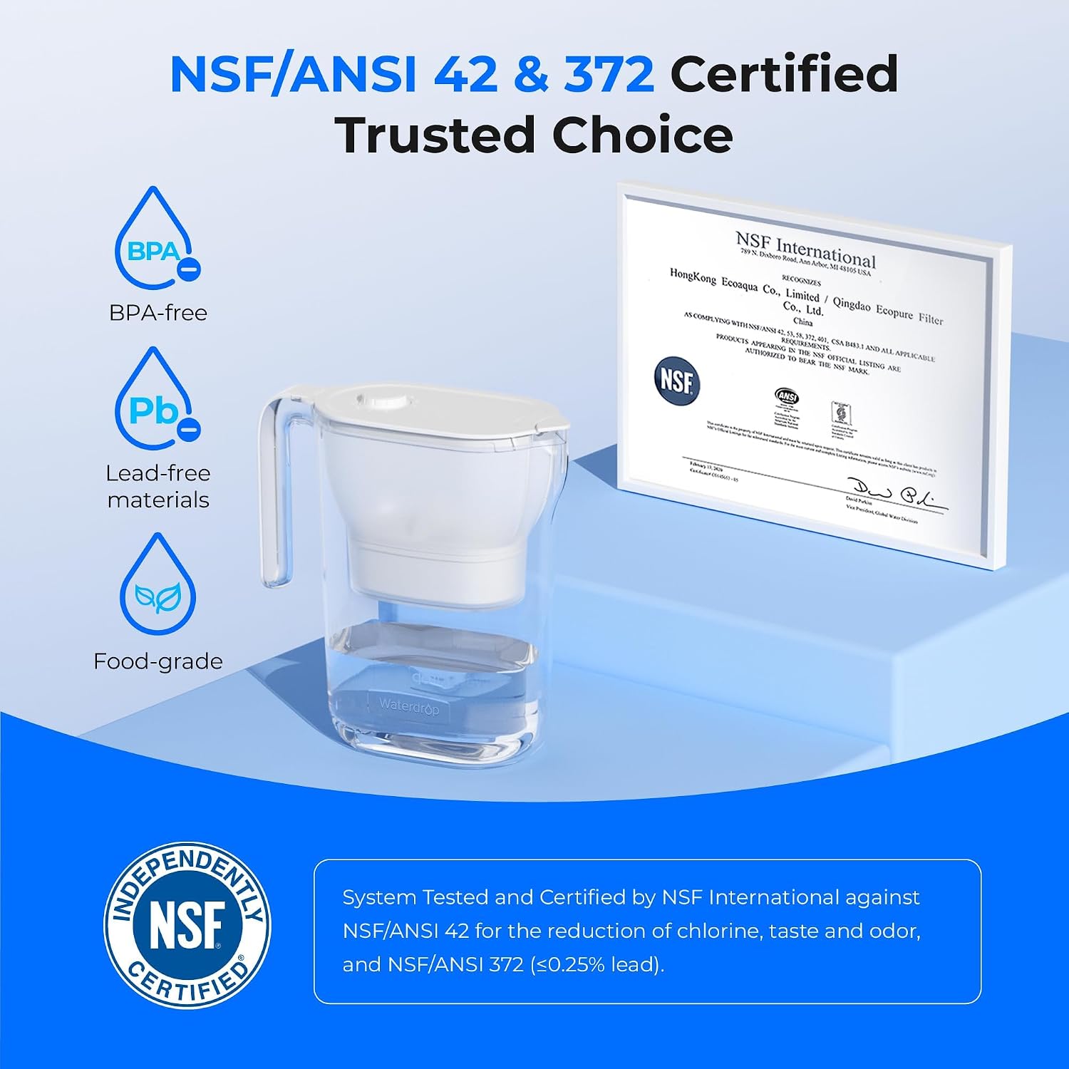 Thumbnail 3 de Waterdrop Wasserfilter Kanne Kühlschrank Wasserfilterkrug mit 3-Monats-Filter, 2,5 L, NSF-zertifiziert, BPA-frei, Weiß (WD-PF-01A Plus Ersatzfilter)