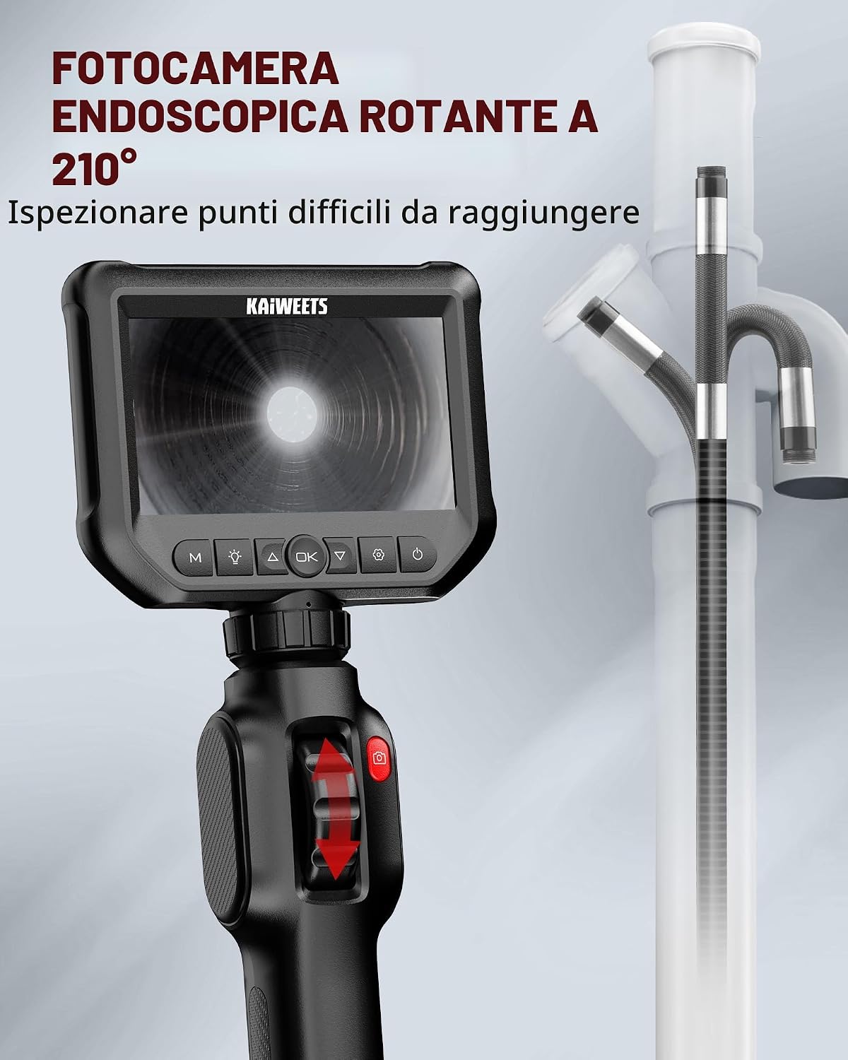 Thumbnail 1 de KAIWEETS Endoscopio con Schermo 4,3'' IPS 1080P: rotazione a 210°, IP67 e LED regolabili