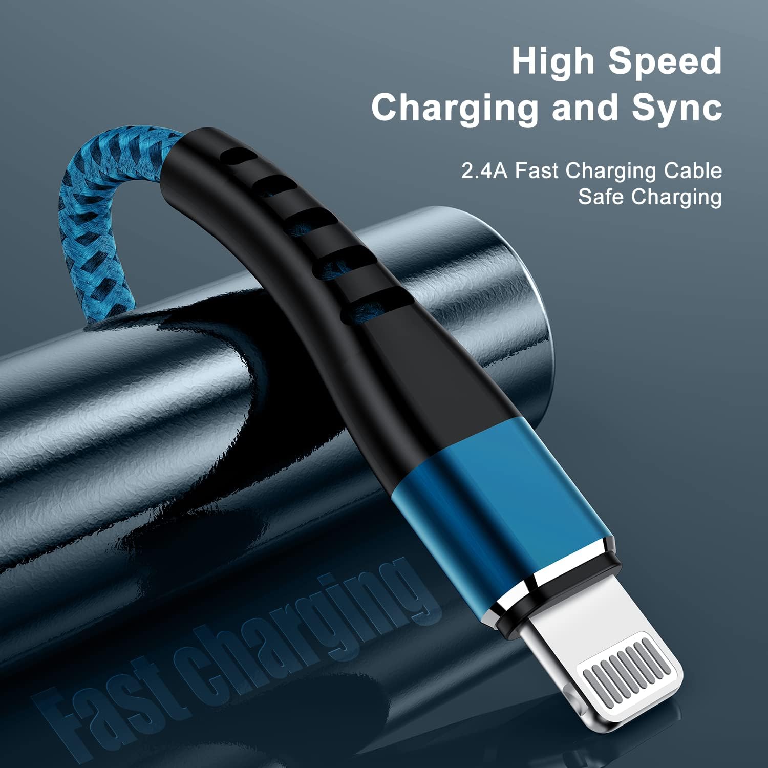 Thumbnail 2 de Essri 2-Pack Lightning Charging Cord (6 ft) — Nylon Braided USB to iPhone Cable, Blue
