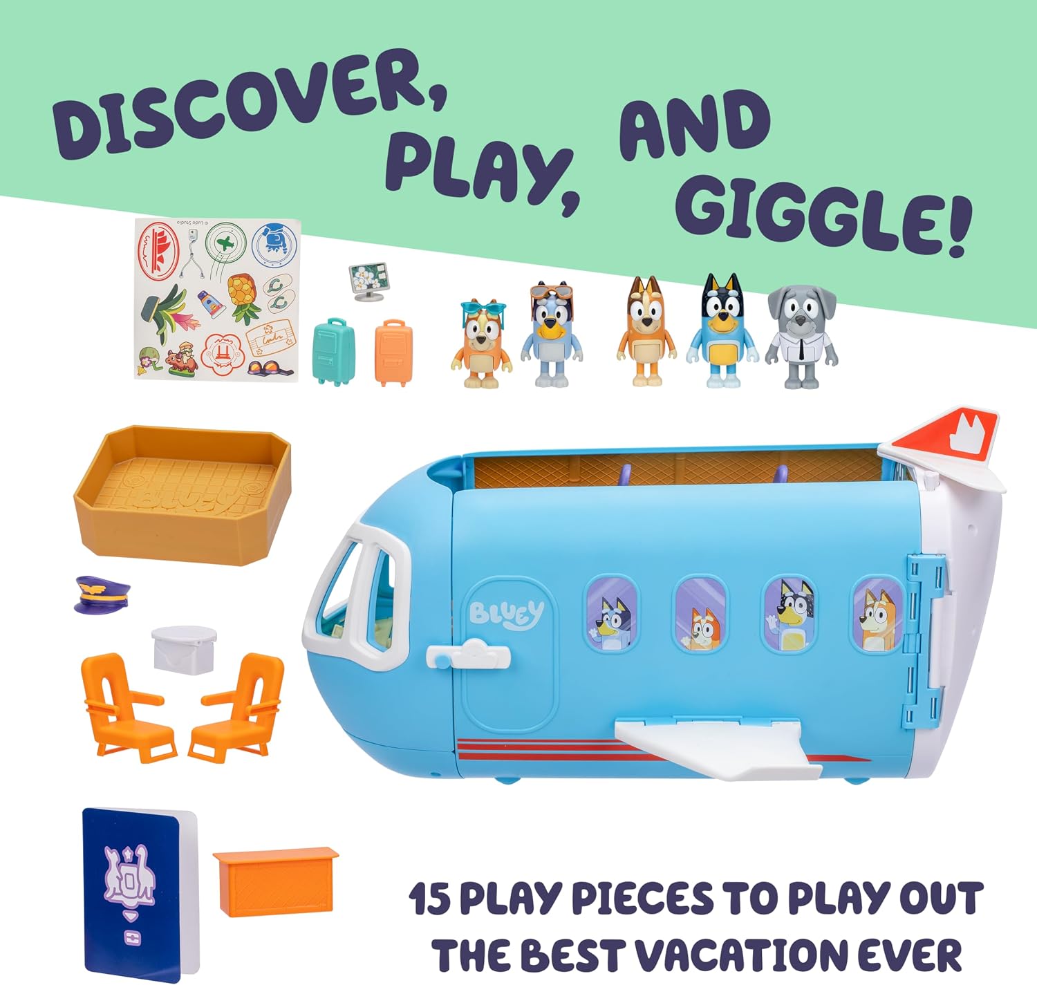 Detalle de Bluey 3-in-1 Transforming Airplane Playset with Resort, Boat, and Sounds