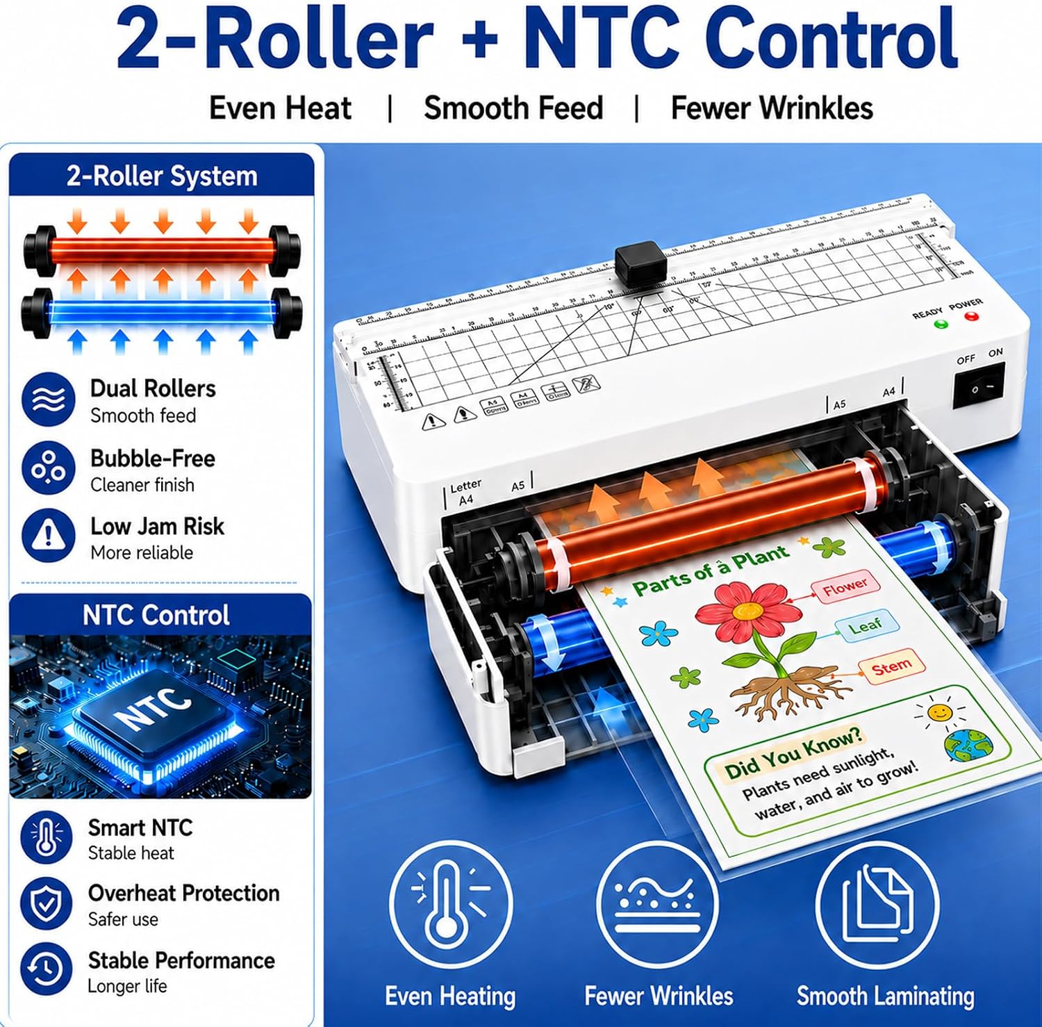Detalle de Laminator, A4 Thermal Laminating Machine with Built-in Cutter and Corner Rounder (A4+10pcs Set)