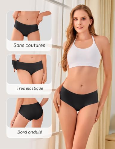 Detalle de Memouniva culottes femme sans couture, lot de 6, bords festonnés