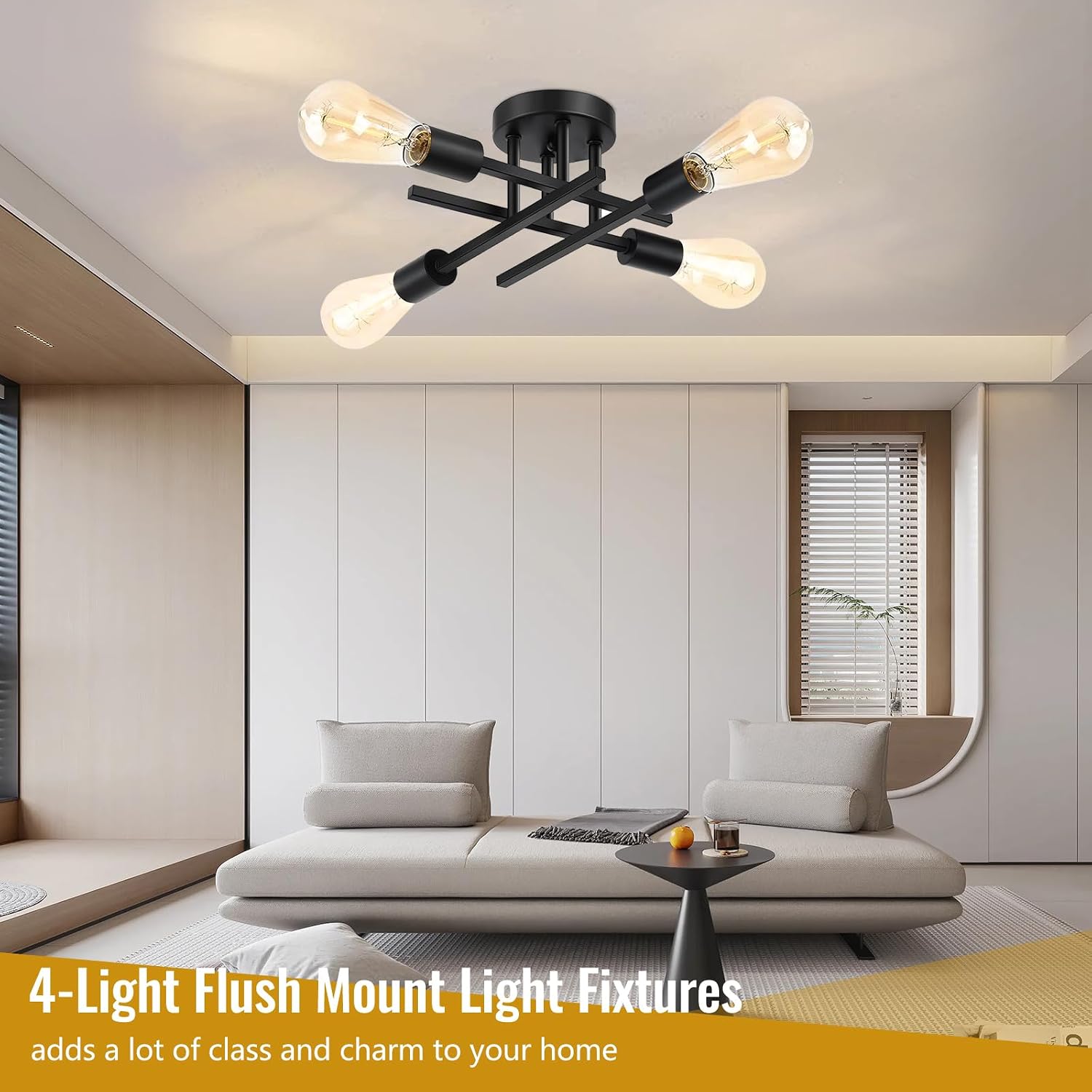 Detalle de Maichixin 4-Light Semi-Flush Mount Ceiling Light, Matte Black Metal