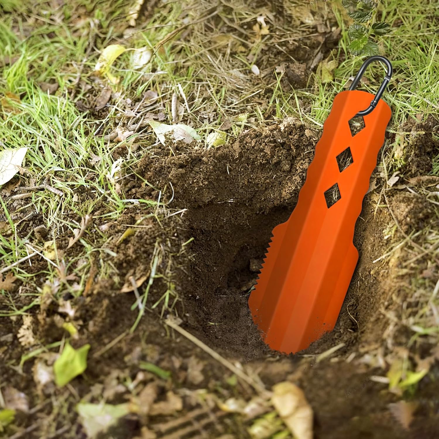 Detalle de PLACHIDAY SmallShovel-Orange 3-in-1 Ultralight Backpacking Trowel
