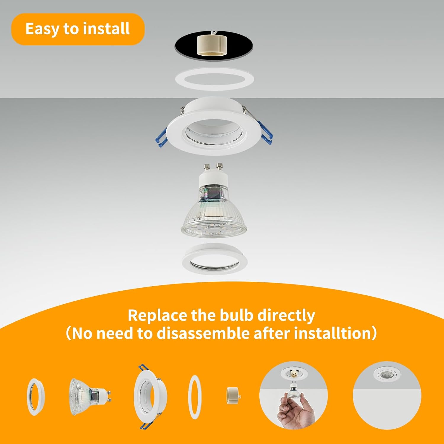 Detalle de GeyouLux 12x LED Einbaustrahler GU10 230V IP44 – Aluminium Rahmen, Weiß, 12 Stück