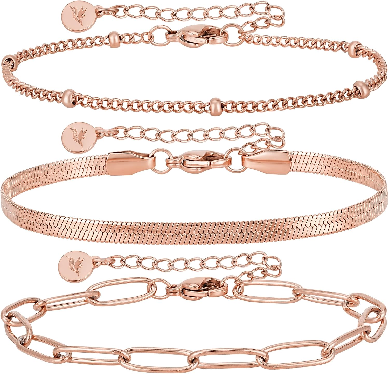 Detalle de BONNYBIRD Premium Edelstahl-Armband-Set Damen „BonnyShine“ in Silber, Gold & Roségold – 100% wasserfest