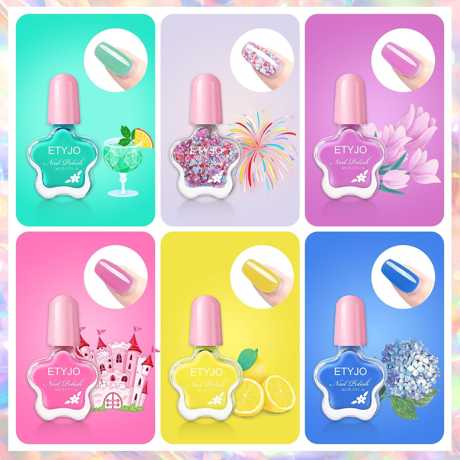 Detalle de ETYJO Kindernagellack Set auf Wasserbasis – Peel Off Ungiftig, 6×5 ml