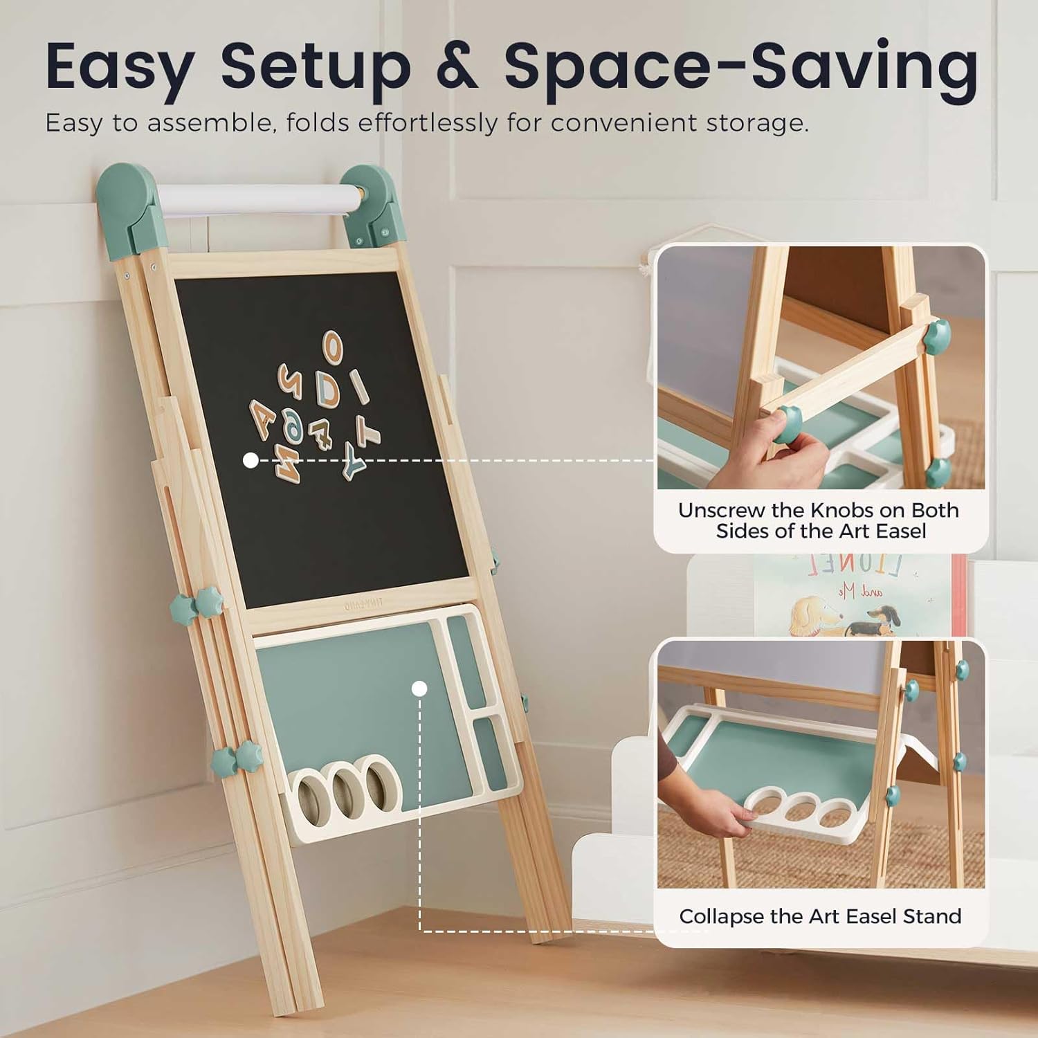 Thumbnail 3 de Tiny Land Easel for Kids: Double-Sided Magnetic Wooden Easel with Accessories (Adjustable, Ages 3–8)