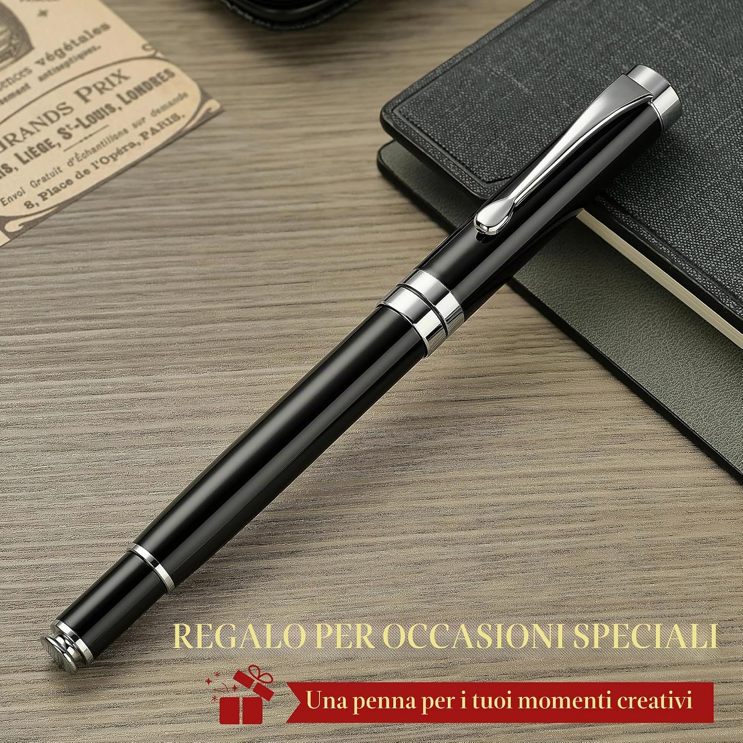 Thumbnail 6 de BEILUNER Penna a Sfera Nero Cromato con Finitura Argentata – Set regalo con ricambio extra 0.5 mm