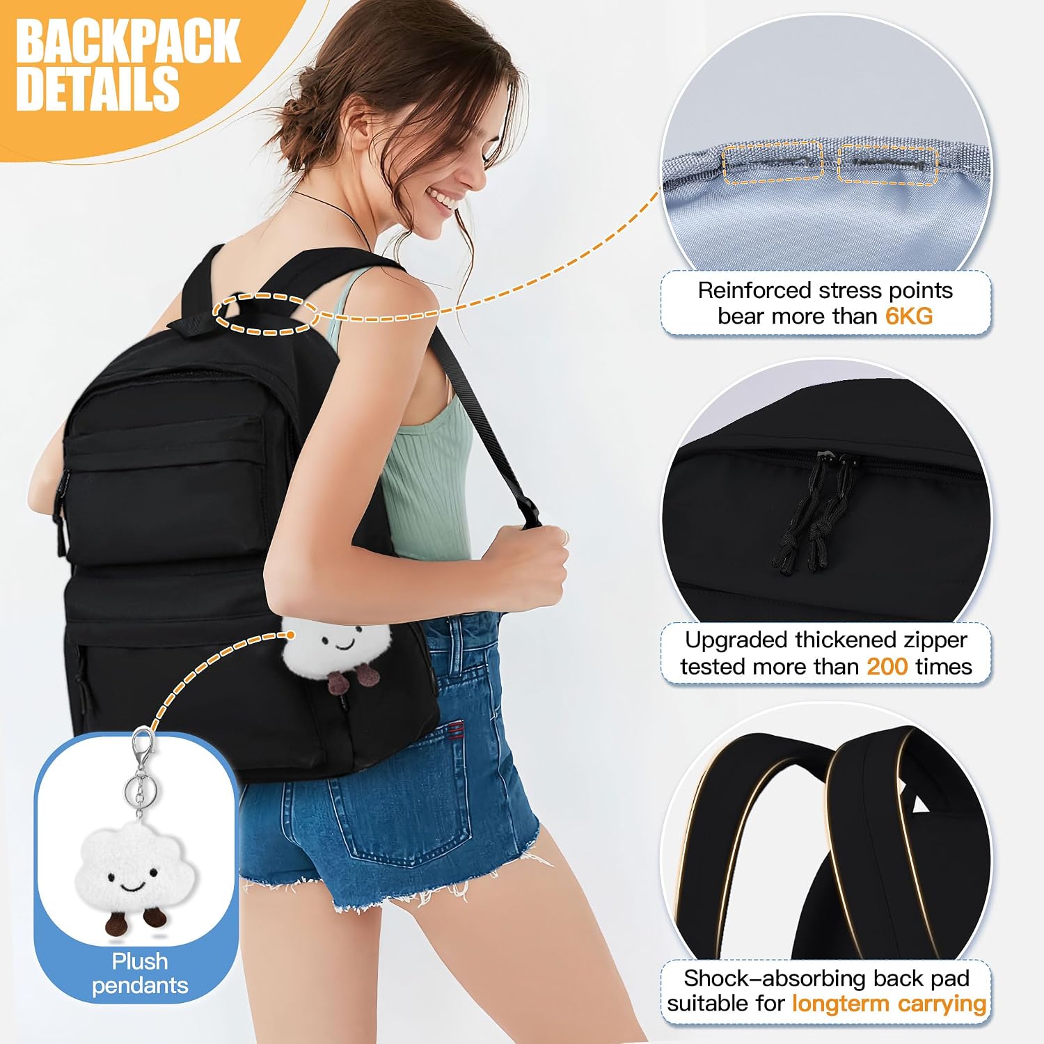 Detalle de BECOJADDE Backpack Womens School Bag – Lightweight, Water-Resistant, 15.6’’ Laptop, Anti-Theft Pocket