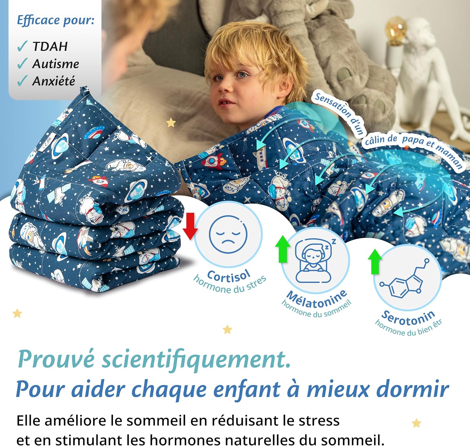 Thumbnail 4 de Ella Couverture lestée enfant 3,2 kg 100x150 cm – couverture apaisante avec perles de verre hypoallergéniques