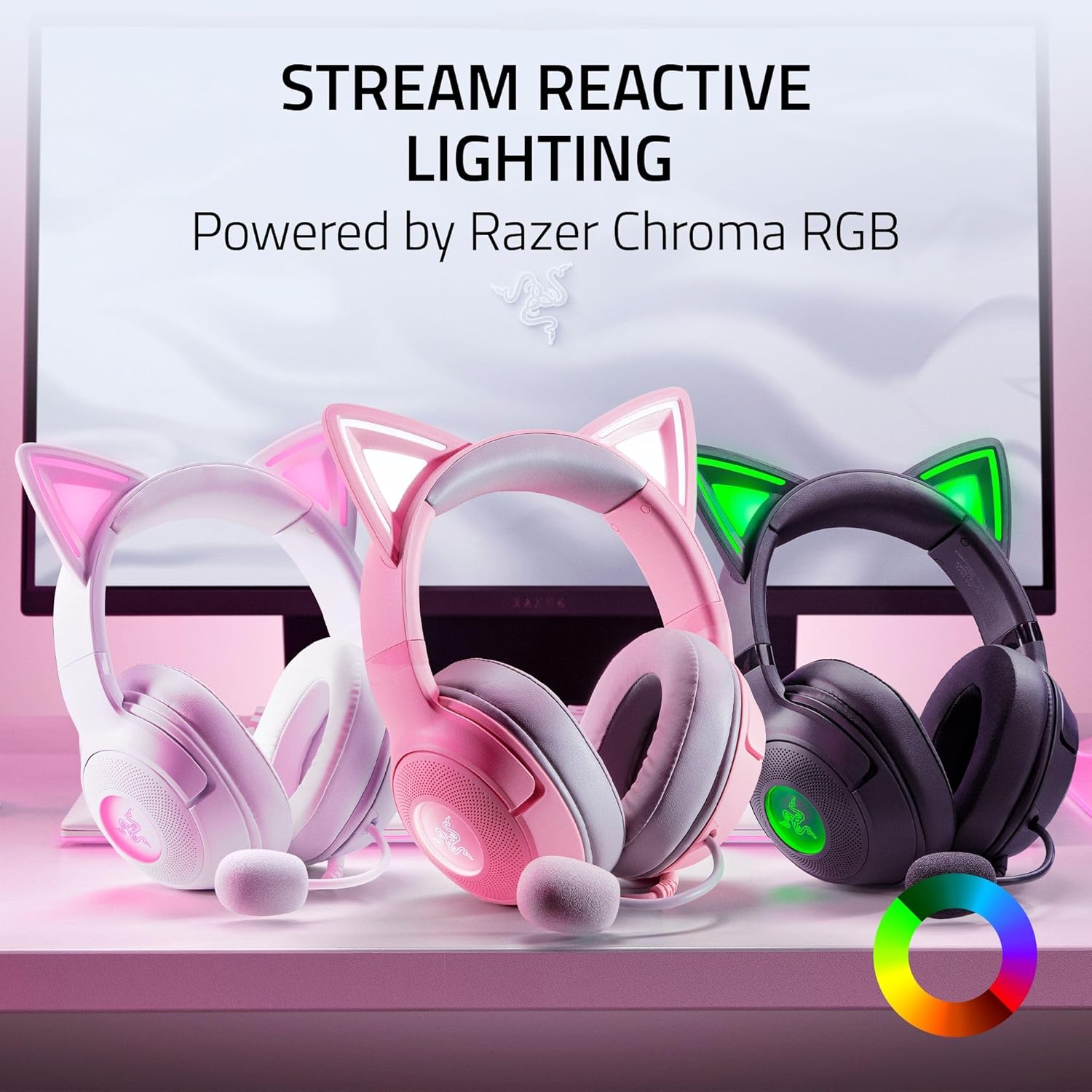 Thumbnail 2 de Razer Kraken Kitty V2 Wired RGB Headset with Kitty Ears (Quartz Pink)