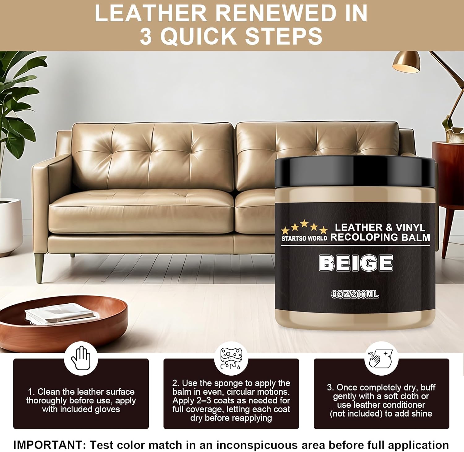 Detalle de STARTSO WORLD Camel Leather Recoloring Balm — leather repair kit for couches, car seats, and scratched leather