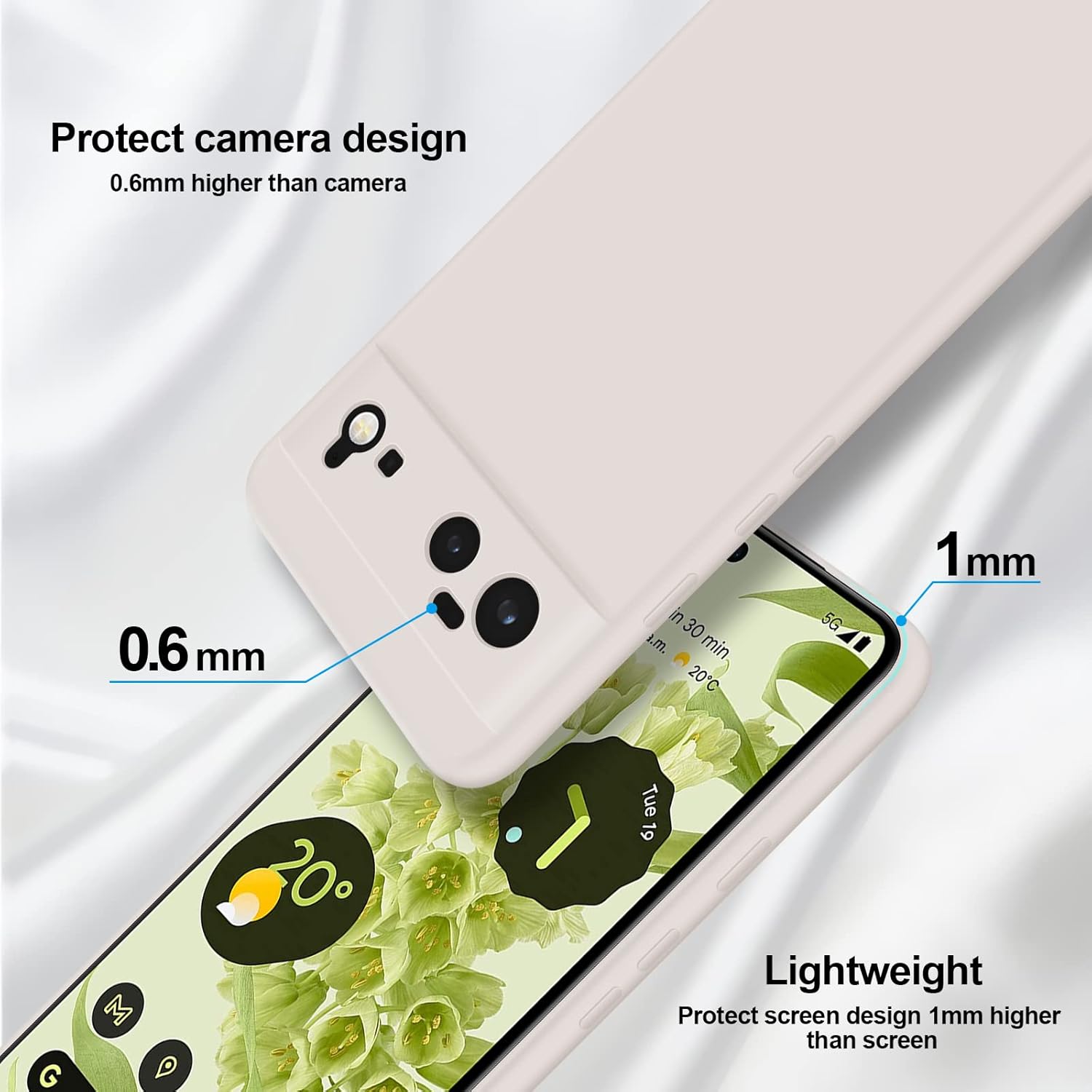 Detalle de GiiYoon Hülle für Google Pixel 6 – hochwertiges Liquid Silicone Case mit Rundumschutz in Weiß