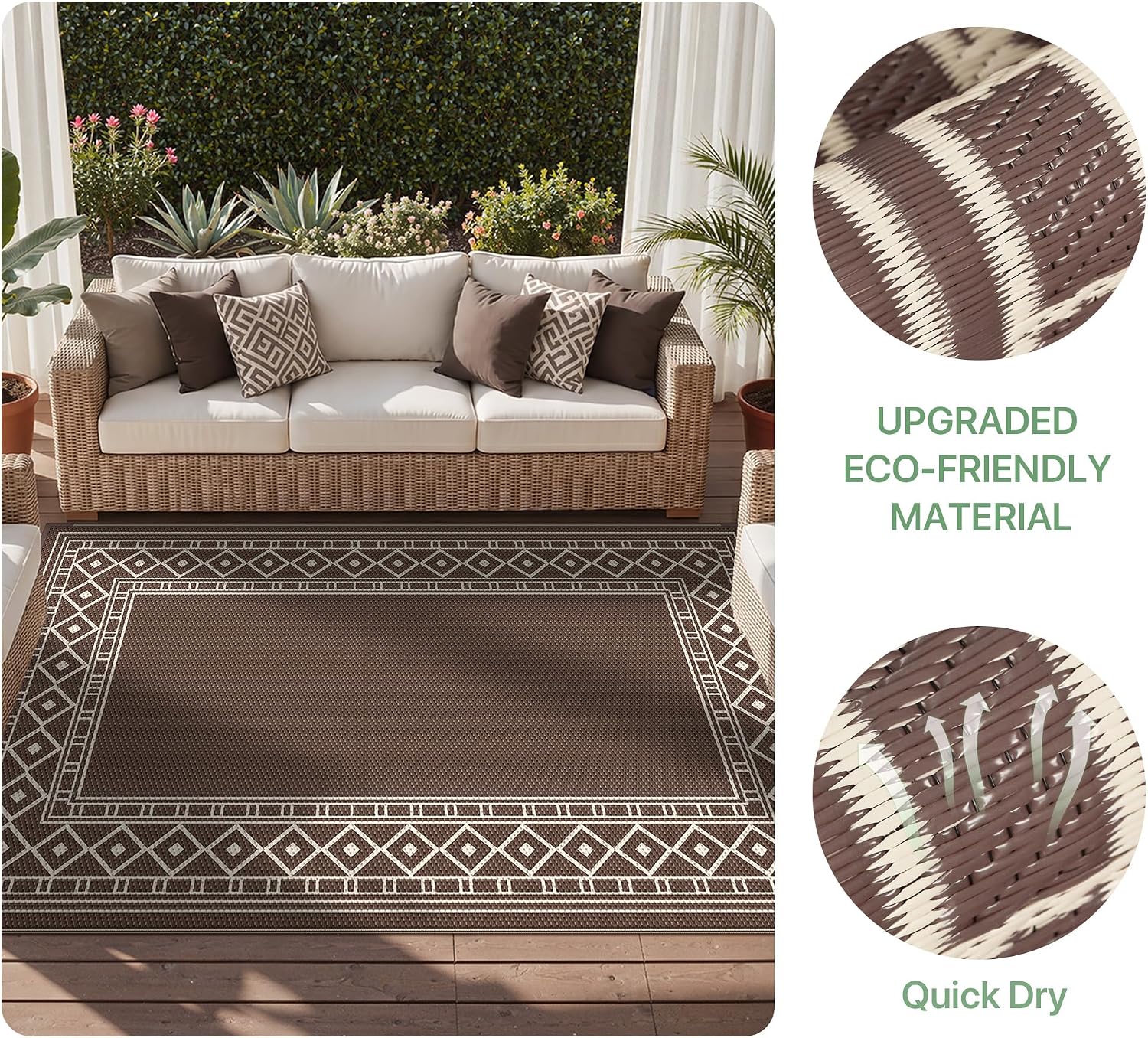Thumbnail 6 de GENIMO Plastic Straw Rug 9' x 12', Reversible Waterproof Outdoor Rug