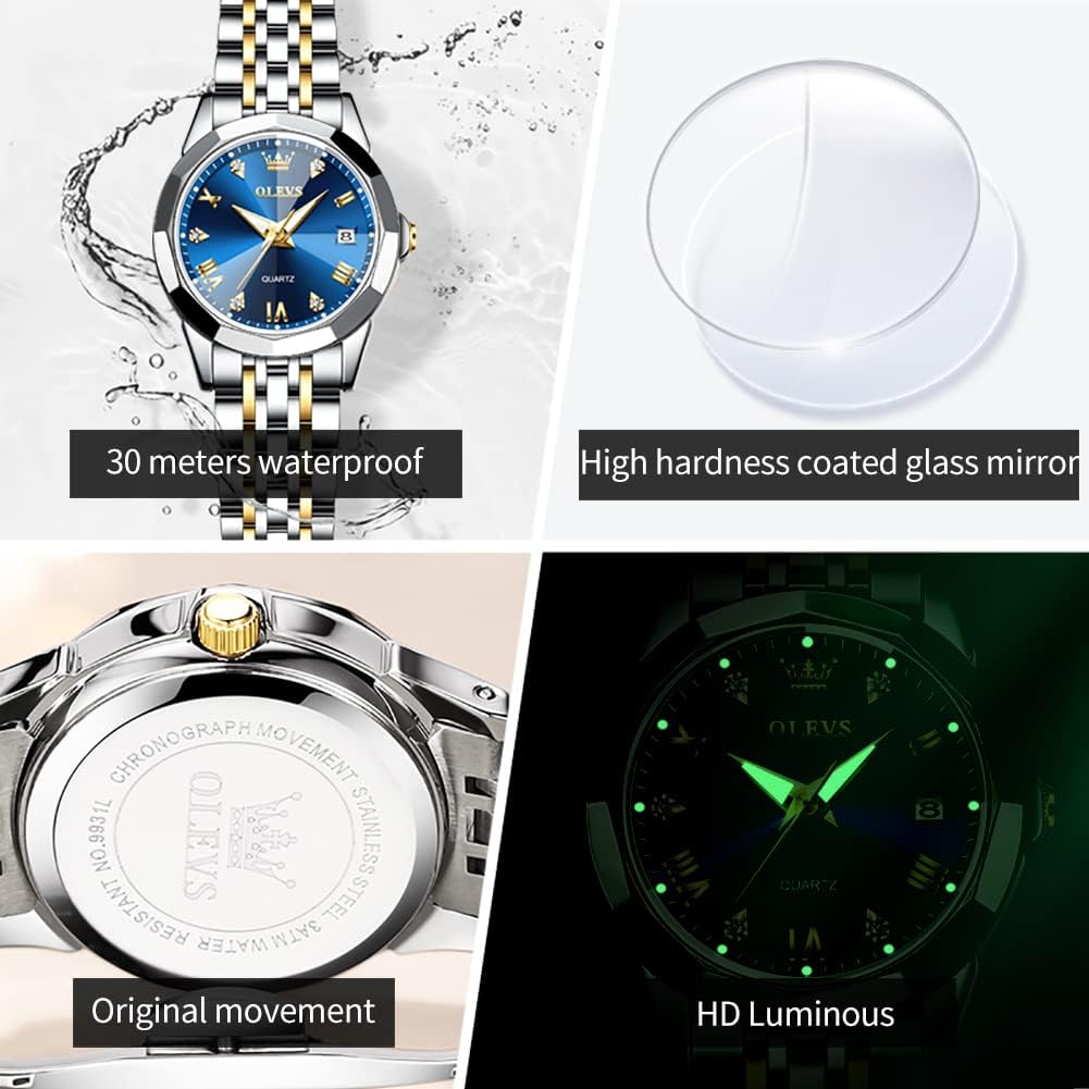 Thumbnail 3 de OLEVS Women’s Analog Quartz Stainless Steel Watch with Day-Date, Luminous Hands & Roman Markers