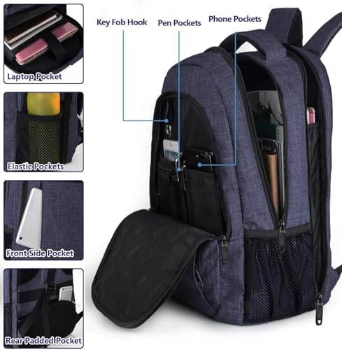 Detalle de MATEIN Grand Sac à dos ordinateur portable 17,3 pouces, bleu, 34 L