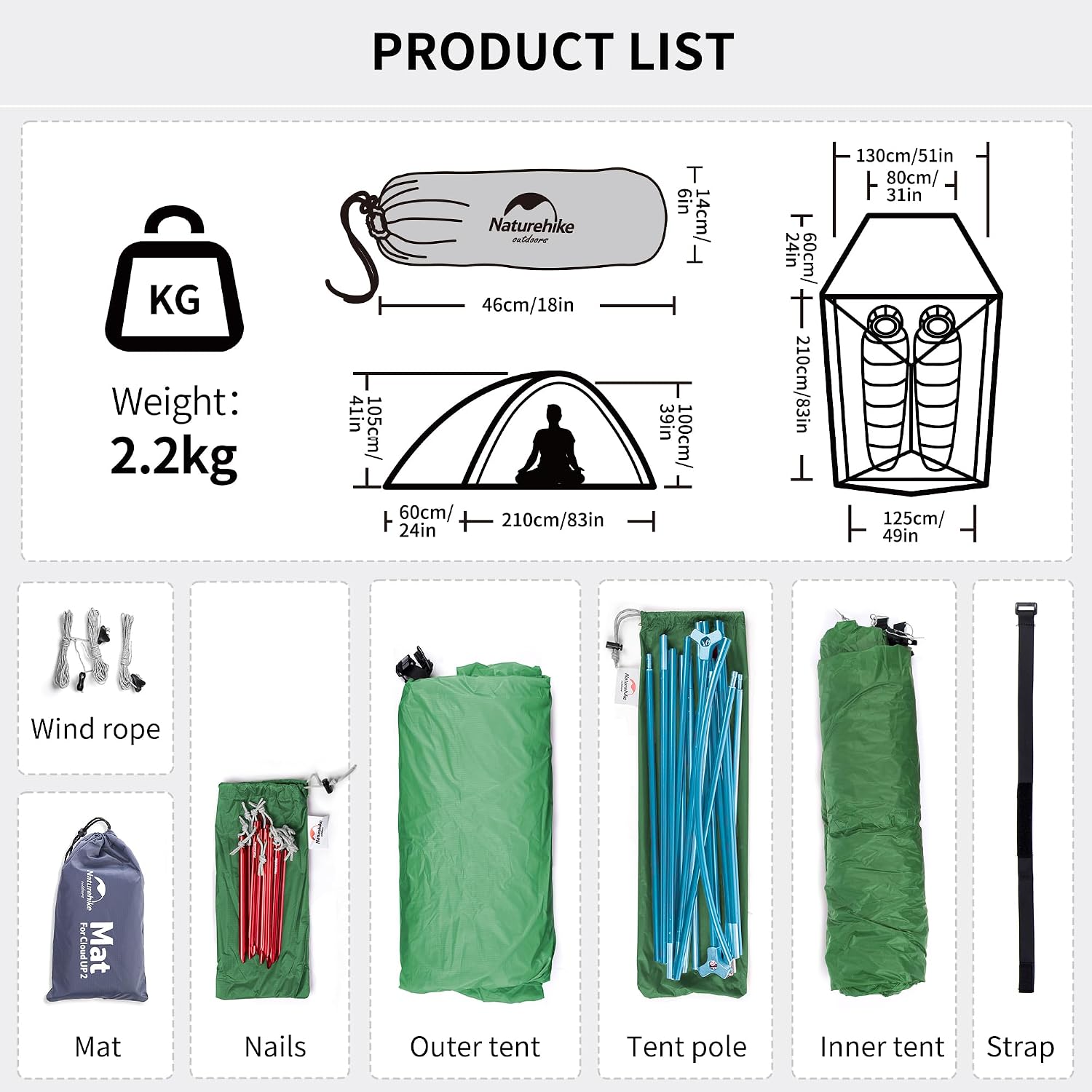 Detalle de Naturehike Cloud-Up 3 : tente de camping ultra-légère autoportante imperméable pour 3 personnes