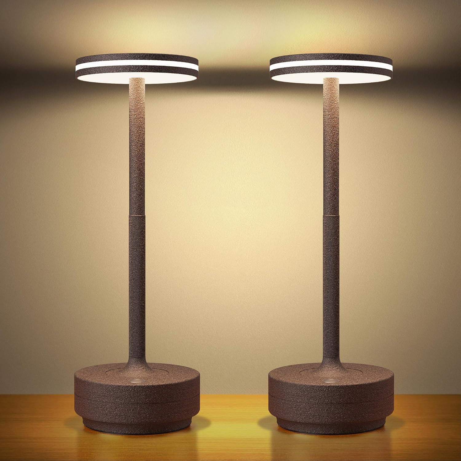 Detalle de Hapfish draadloze led-tafellampen, set van 2, roestkleurig, 5000 mAh, dimbaar
