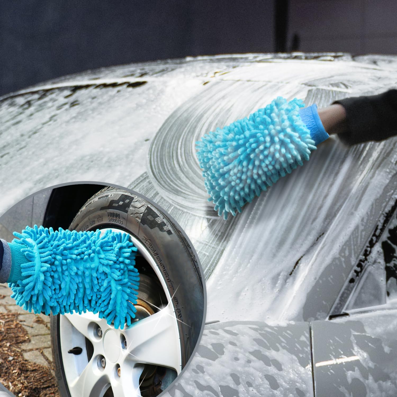 Thumbnail 2 de com-four® 6-teiliges Autopflege-Set mit Microfasertuch & Autowaschhandschuh (blau)