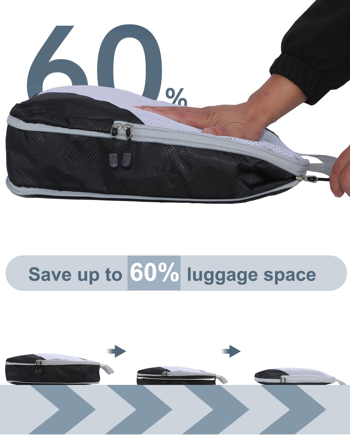 Detalle 2 de MOLICRAIN Compression Packing Cubes for Suitcase – 6-Piece Ultralight Travel Organiser Set (Black)