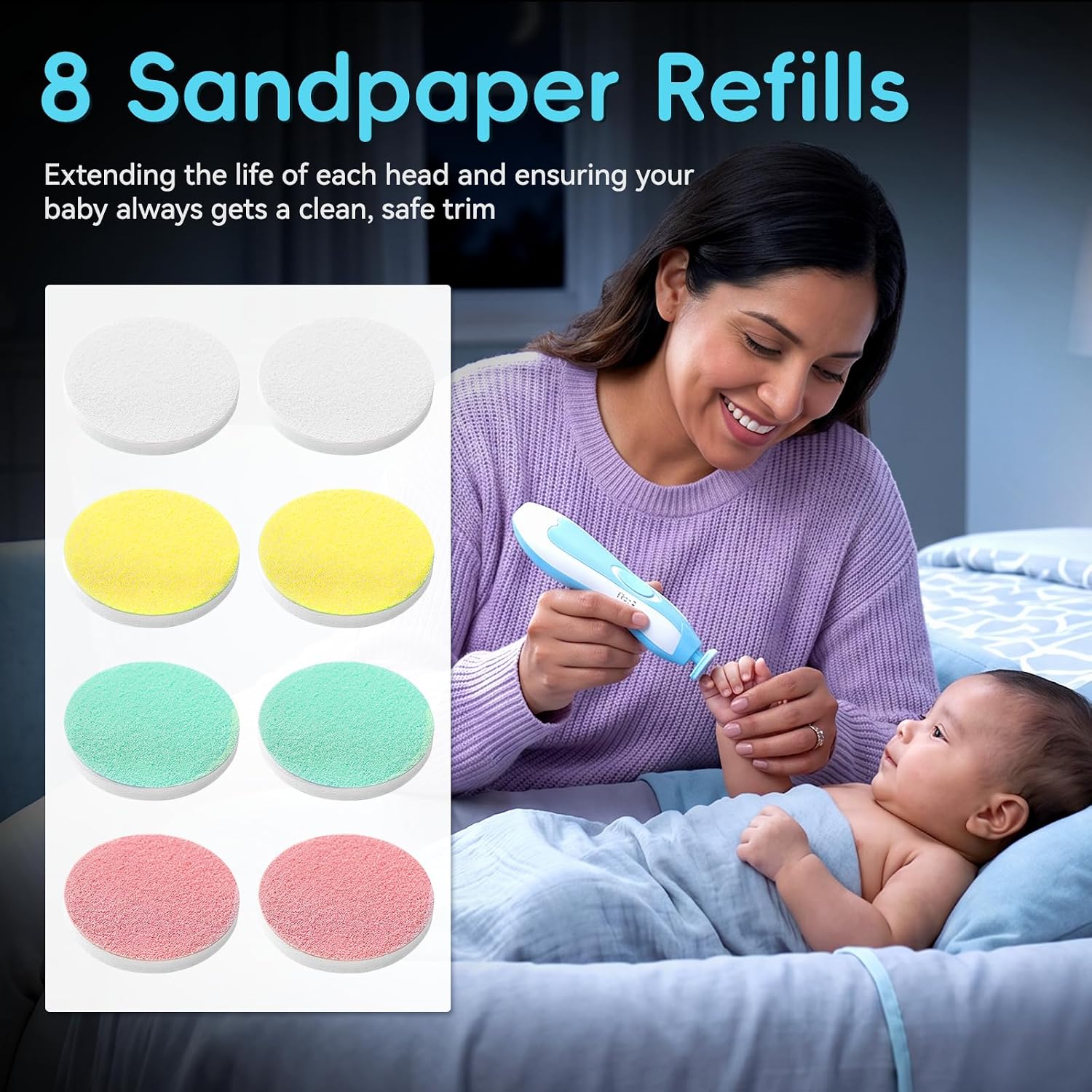 Detalle de Qunlions life 21 Electric Nail File for Babies, 4 Modes, 6 Grinding Heads