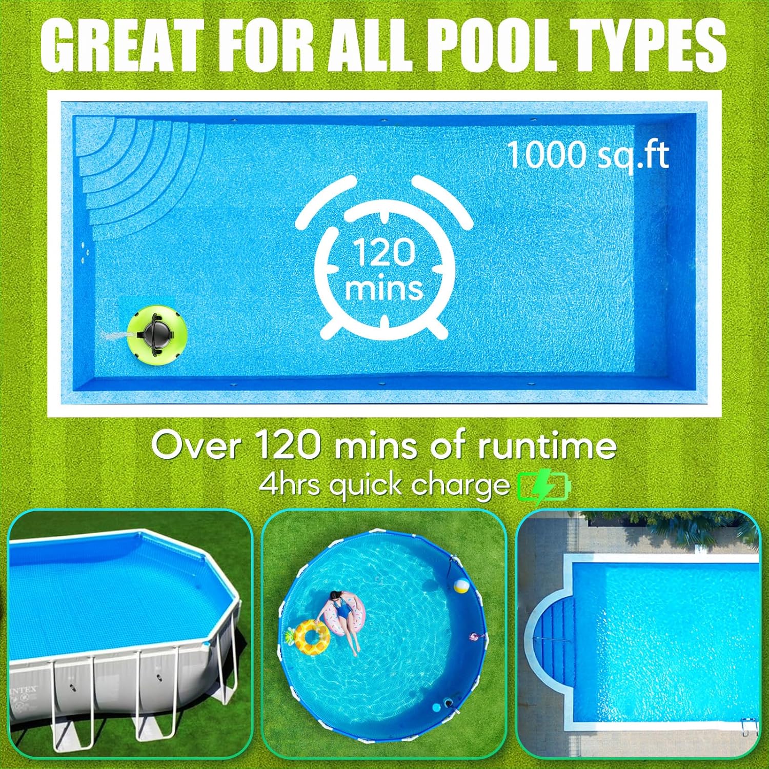 Thumbnail 4 de Baopilong Aufrüstung Kabelloser Roboterpoolsauger für obenliegende Pools – 120 Minuten Laufzeit, automatische Parkfunktion