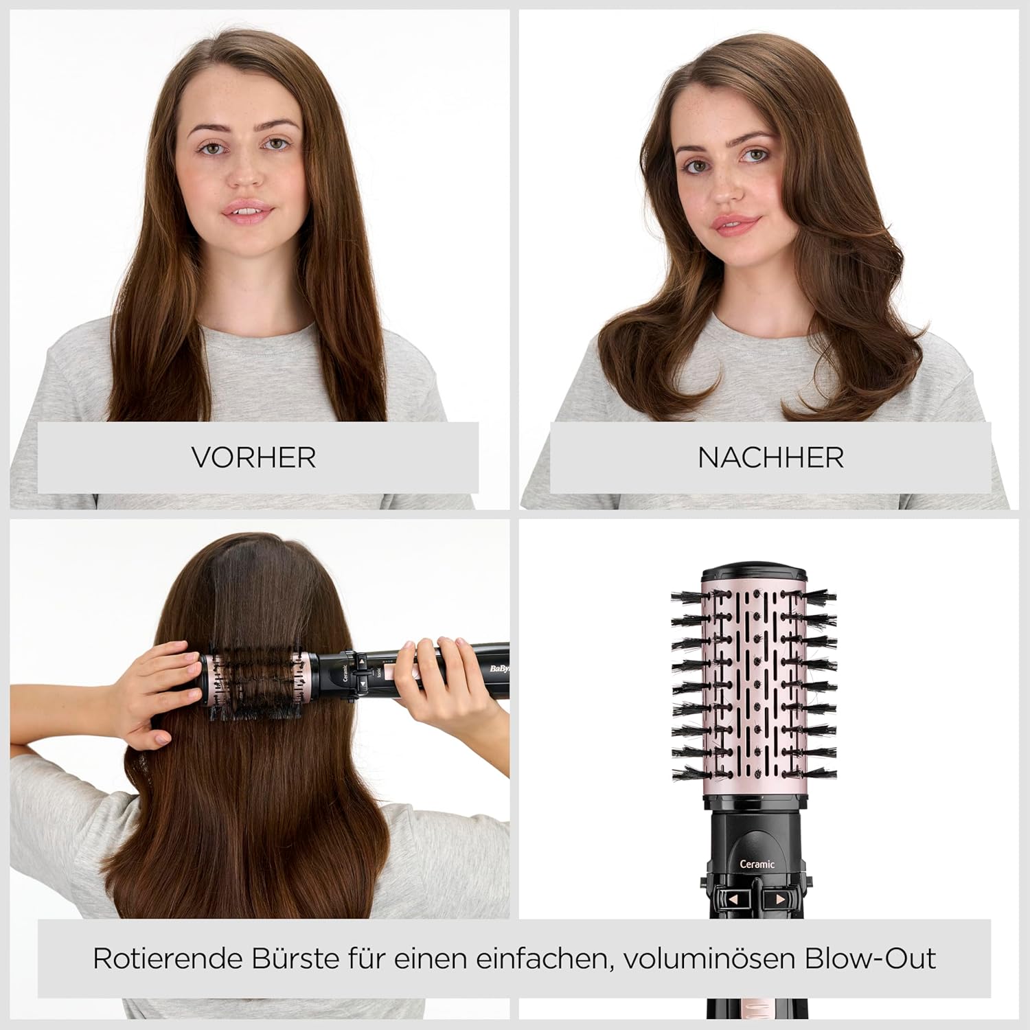 Thumbnail 4 de BaByliss Dry, Straighten and Style AS200E – Rotierende Warmluftbürste mit Ionen & 4 Aufsätzen