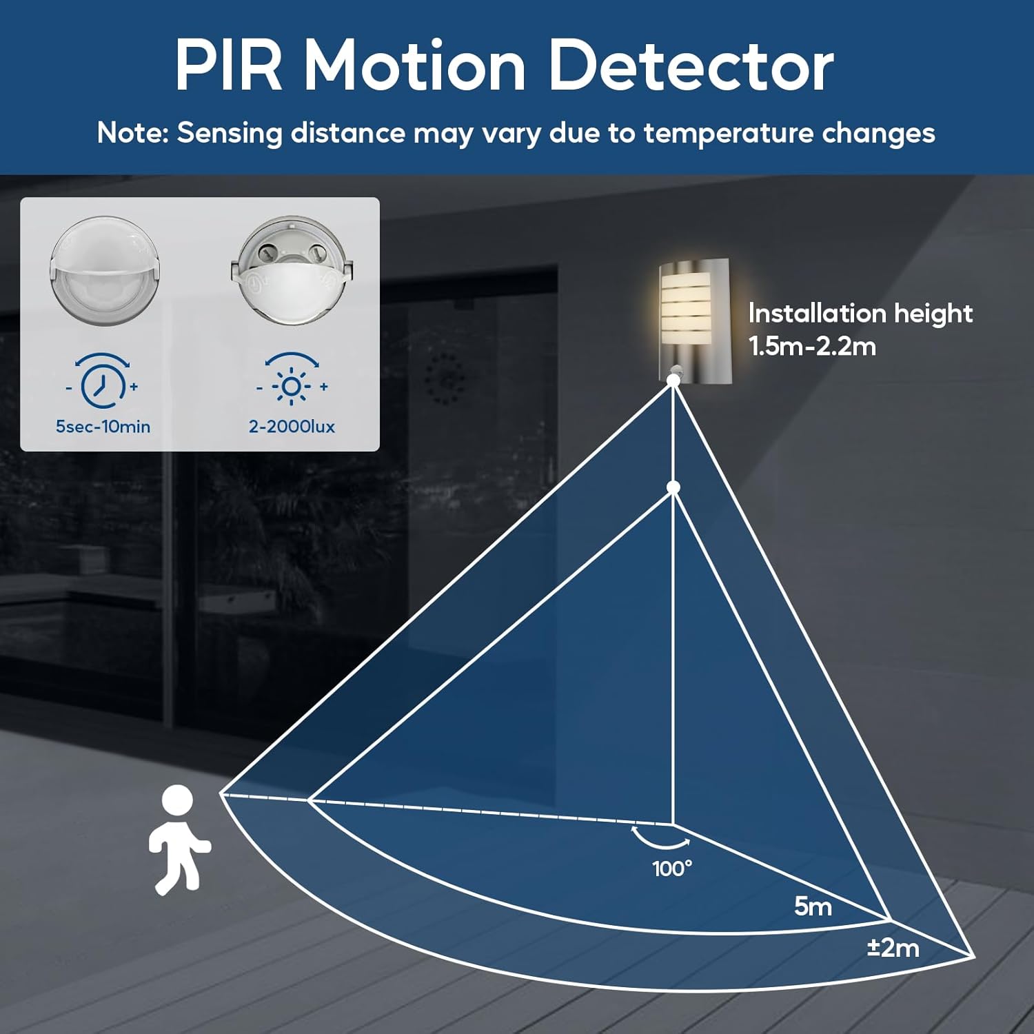 Thumbnail 3 de Kerry PIR Outdoor Wall Light (IP44) with Curved Stainless Steel Security Sensor – E27 Bulb Excl.